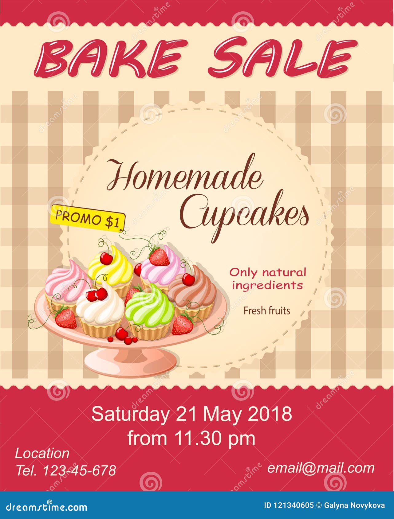 Red Bake Sale Promotion Flyer with Cupcakes on the Plate Stock In Bake Sale Flyer Free Template