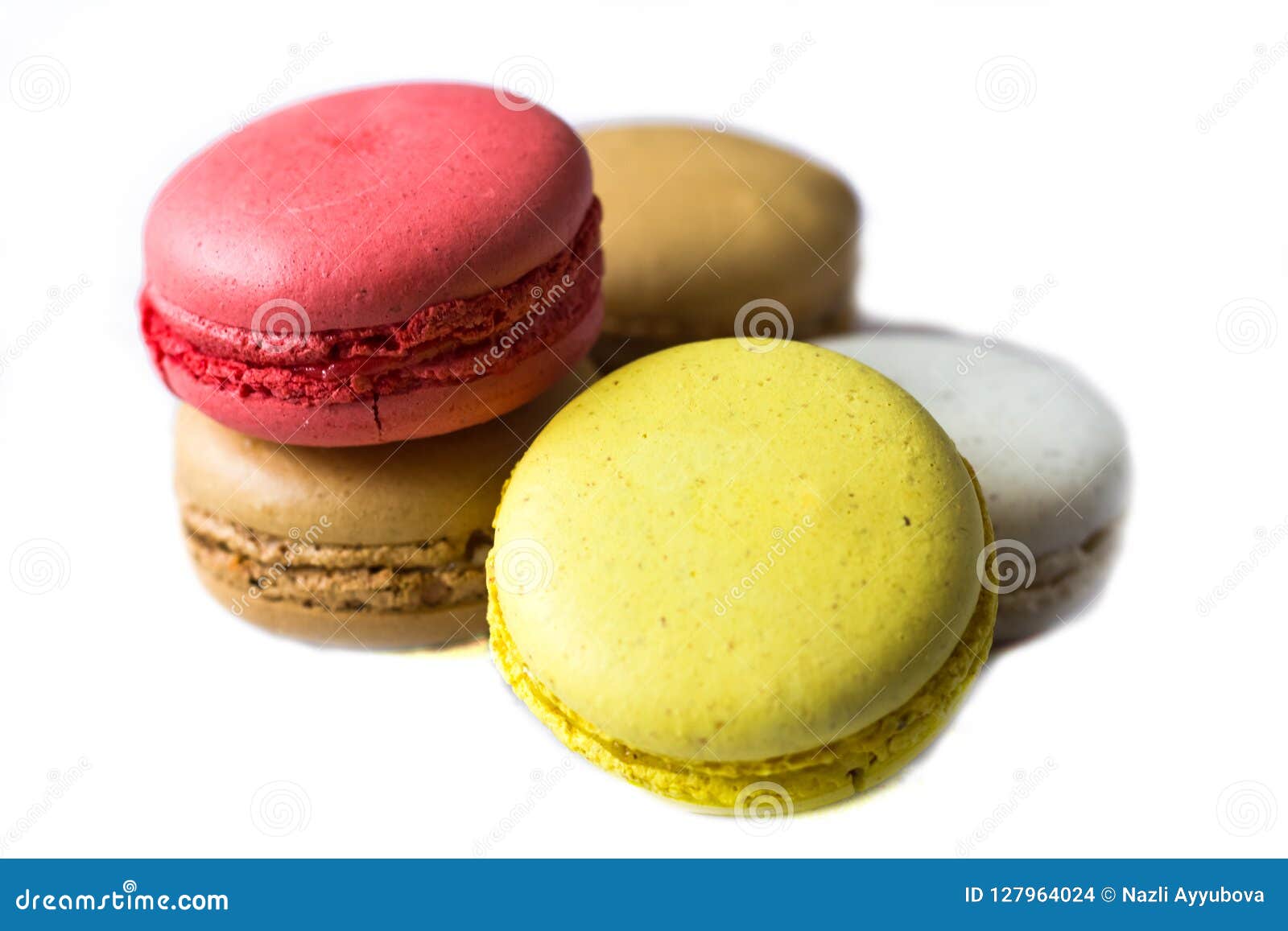 Colorful French Macaroons on the Blue Table Close Up View Stock Photo ...