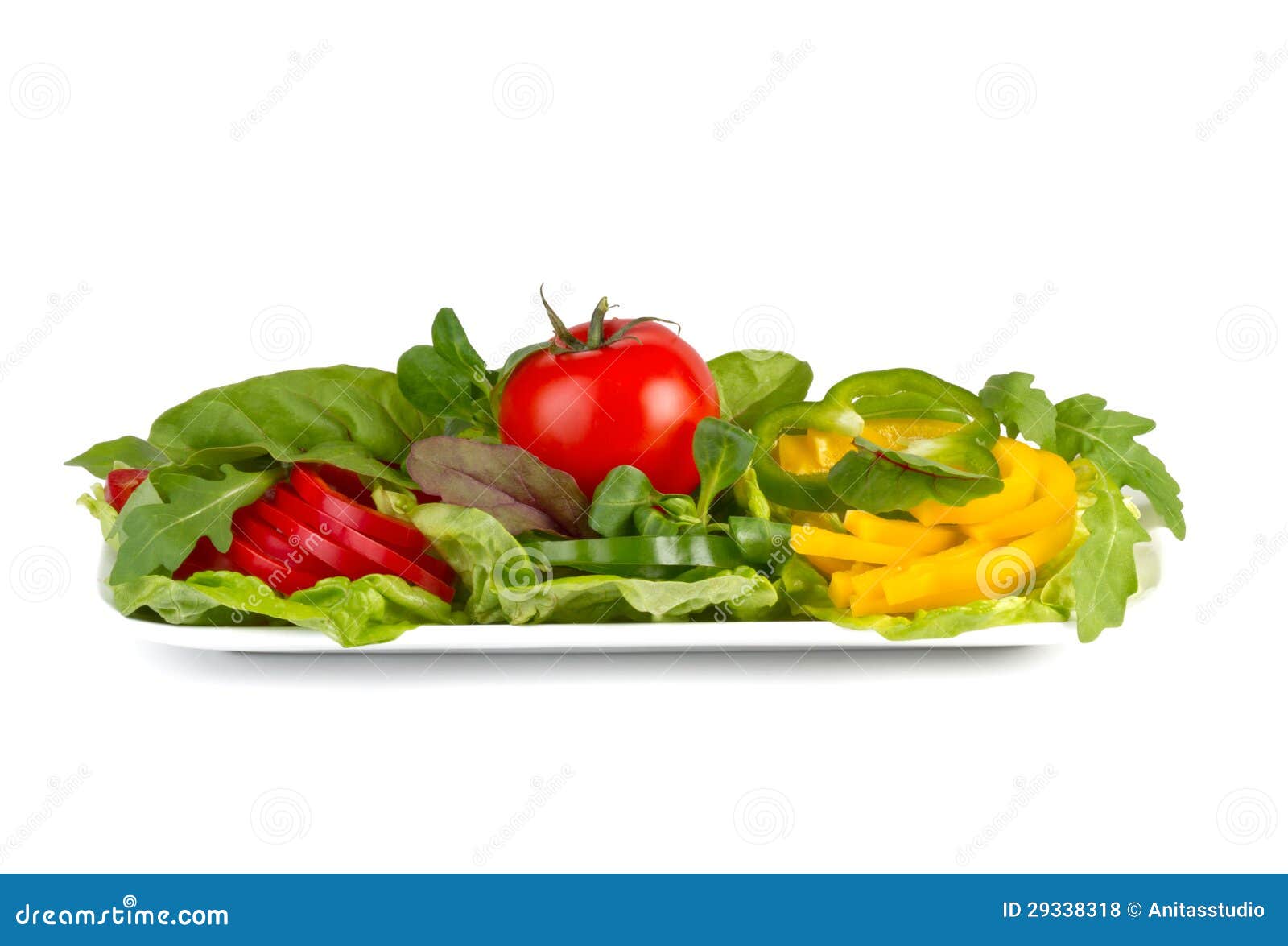Colorful Fresh Vegetables on a Plate, Isolated on White Stock Photo