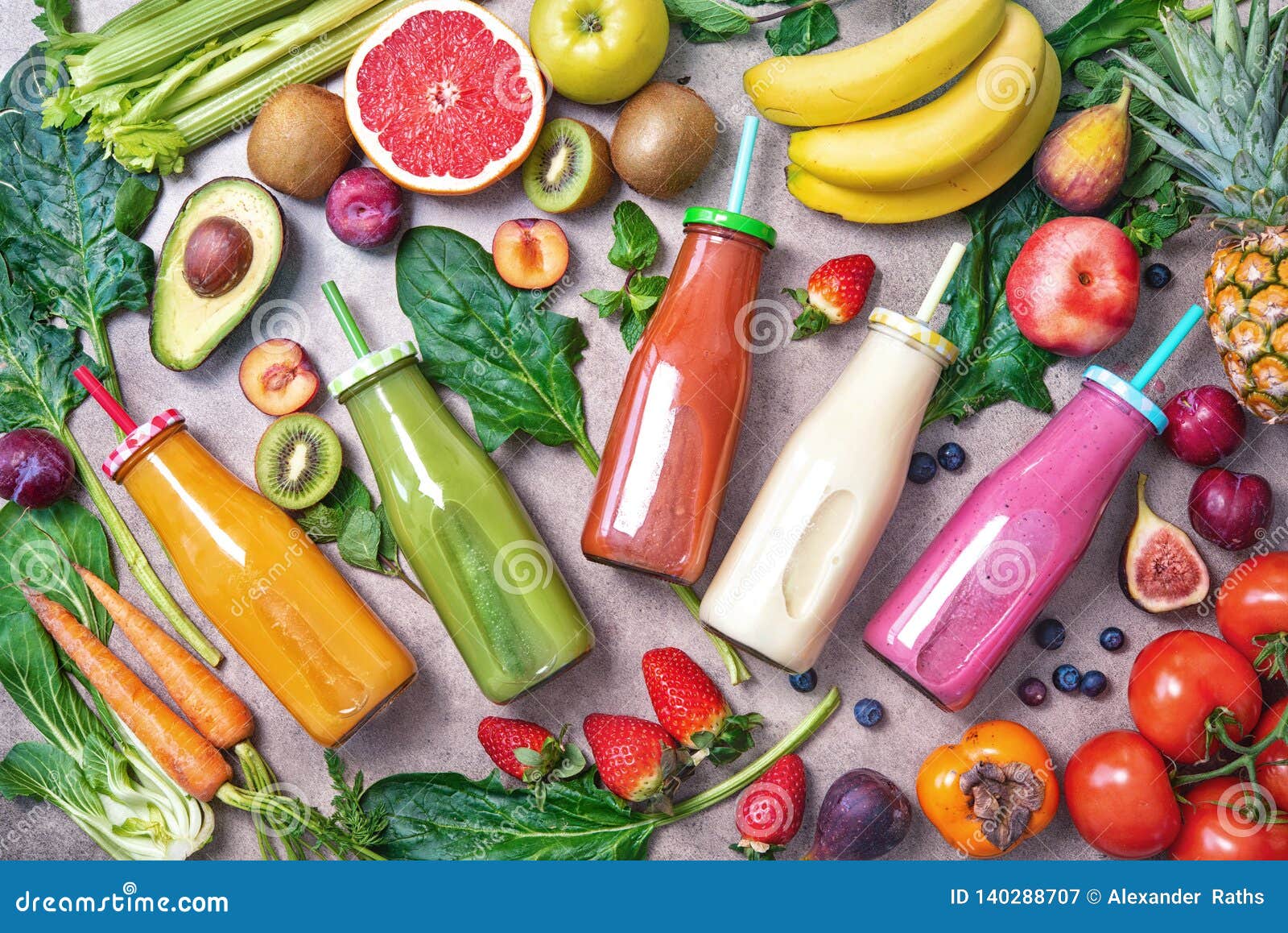 Colorful Freshly Squeezed Fruits and Vegetables Smoothies with ...