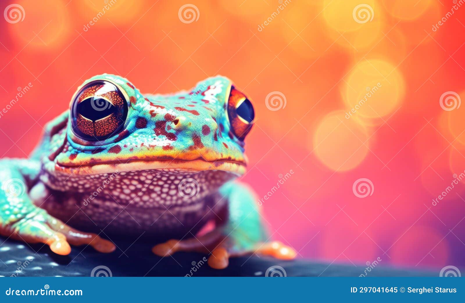 A Colorful Frog with a Red and Blue Background, AI Stock Image Image