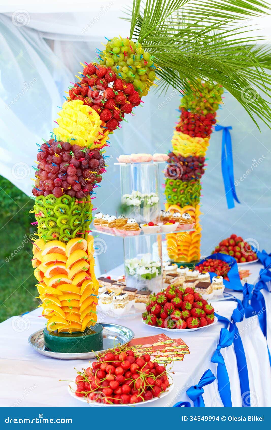 Colorful Fruit And Cake Decoration On Banquet Party Stock