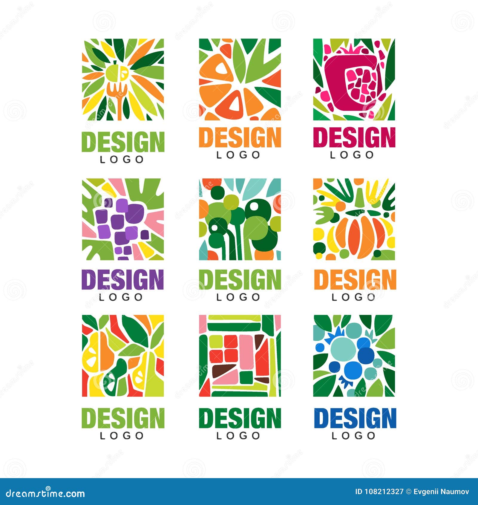 Colorful Fruit Logos Collection Original Label Template In