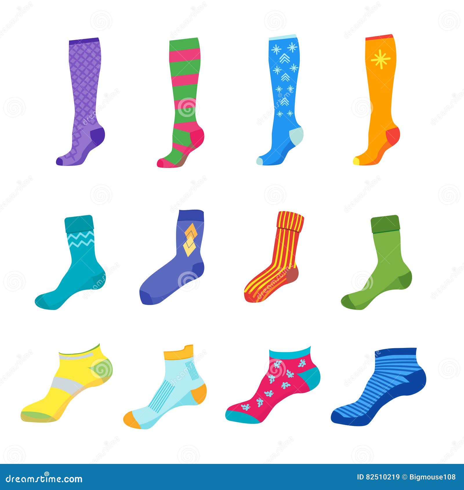 Colorful Fun Socks Set. Vector Stock Vector Illustration of foot