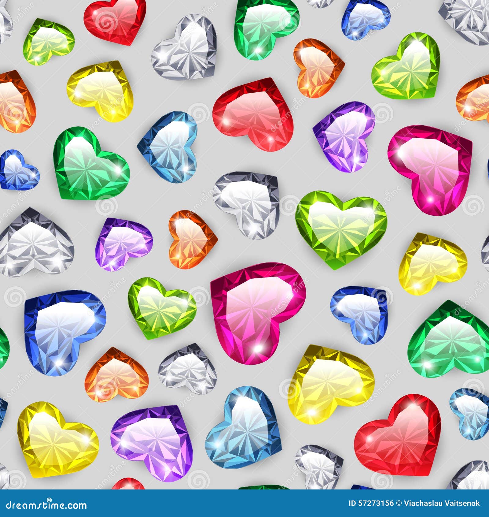 colorful gem hearts seamless pattern