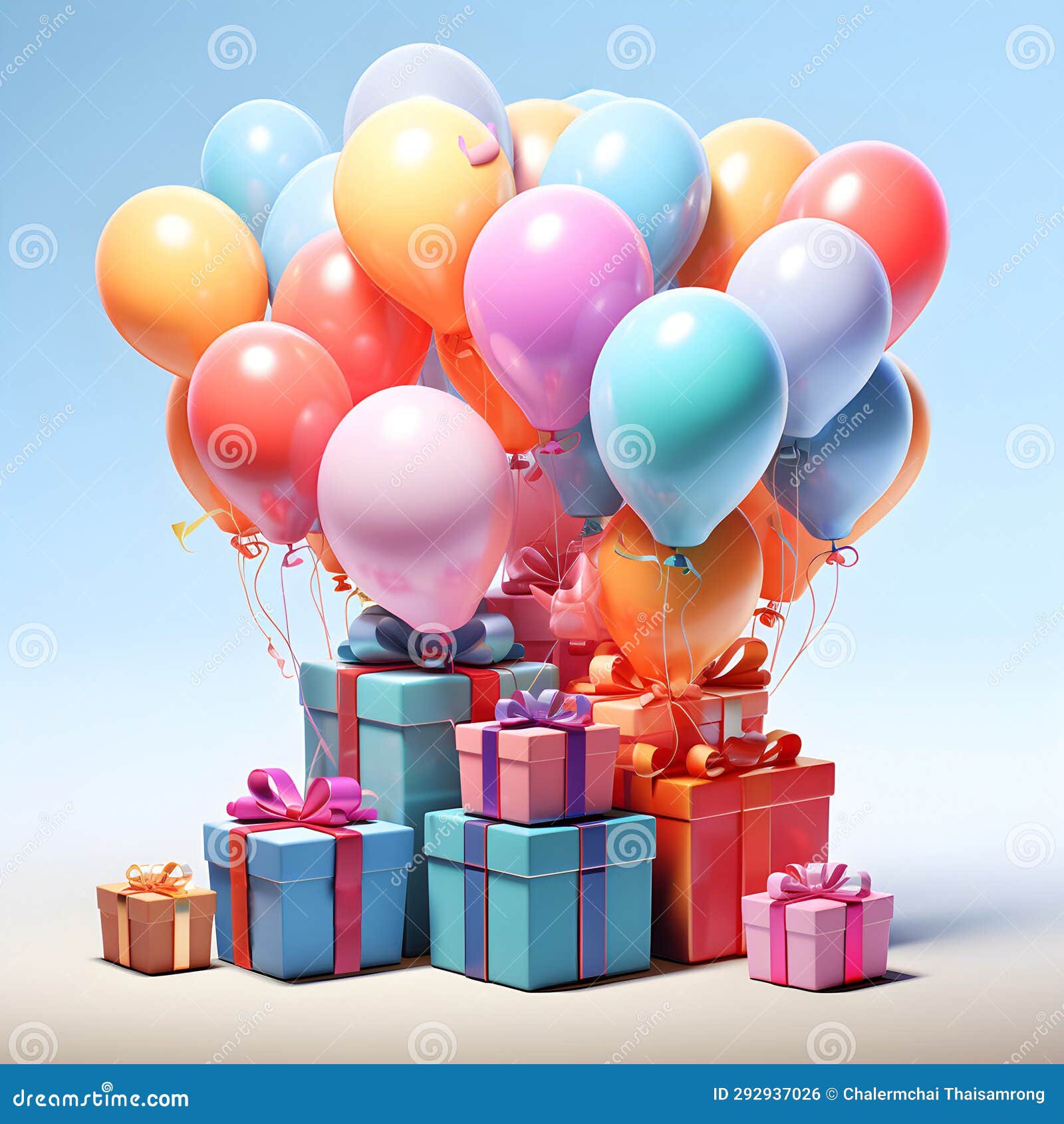 Colorful Gift Boxes and Colorful Balloons by Generative AI Stock Illustration Illustration of