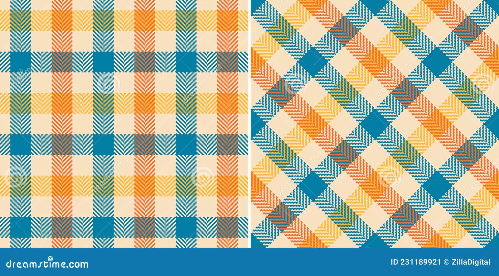 Colorful Gingham Check Plaid Pattern for Autumn in Blue, Orange, Yellow ...