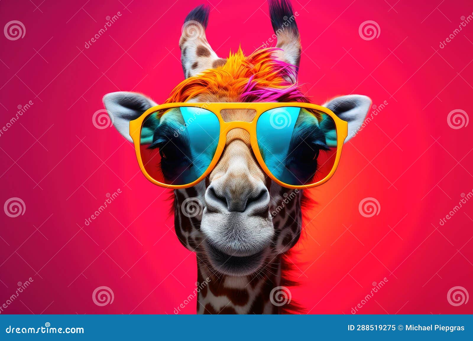 A Colorful Giraffe with Glasses in Vibrant Colors Stock Illustration