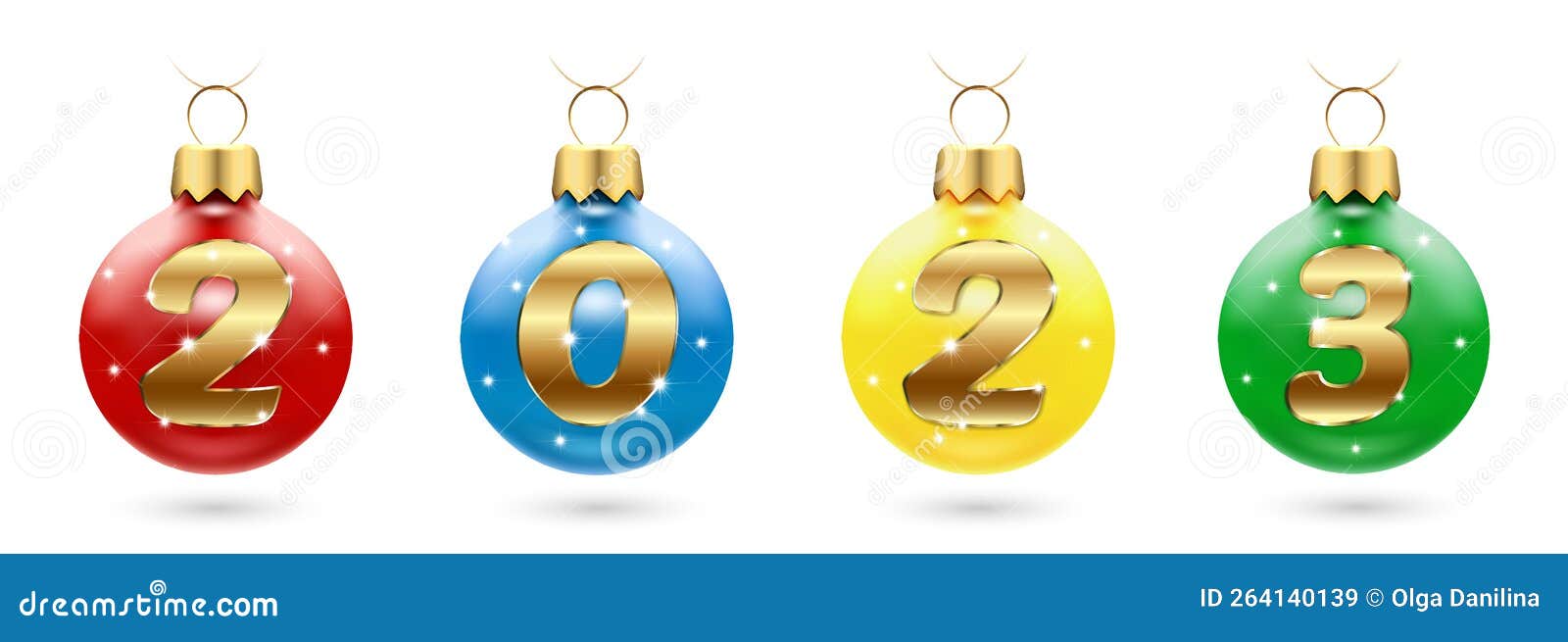 Colorful Glass Christmas Balls 2023 Realistic Vector Image Stock Vector Illustration of