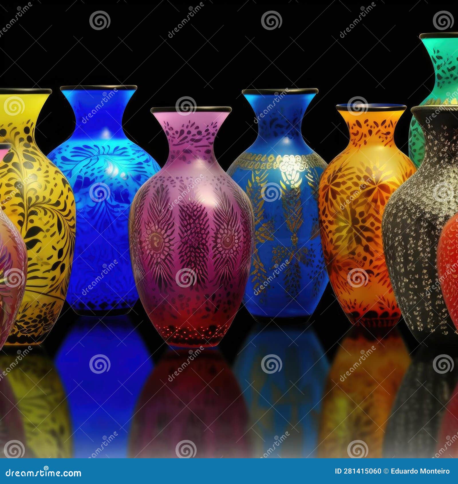 Colorful Glass Vase on Black Background Stock Photo Image of