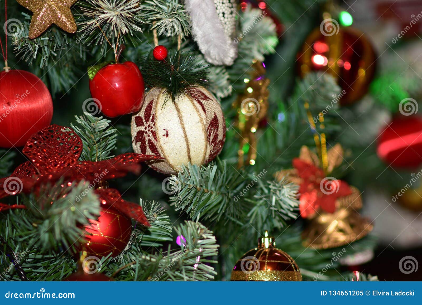 Colorful Glowing Christmas Decorations on Tree Stock Image - Image of ...