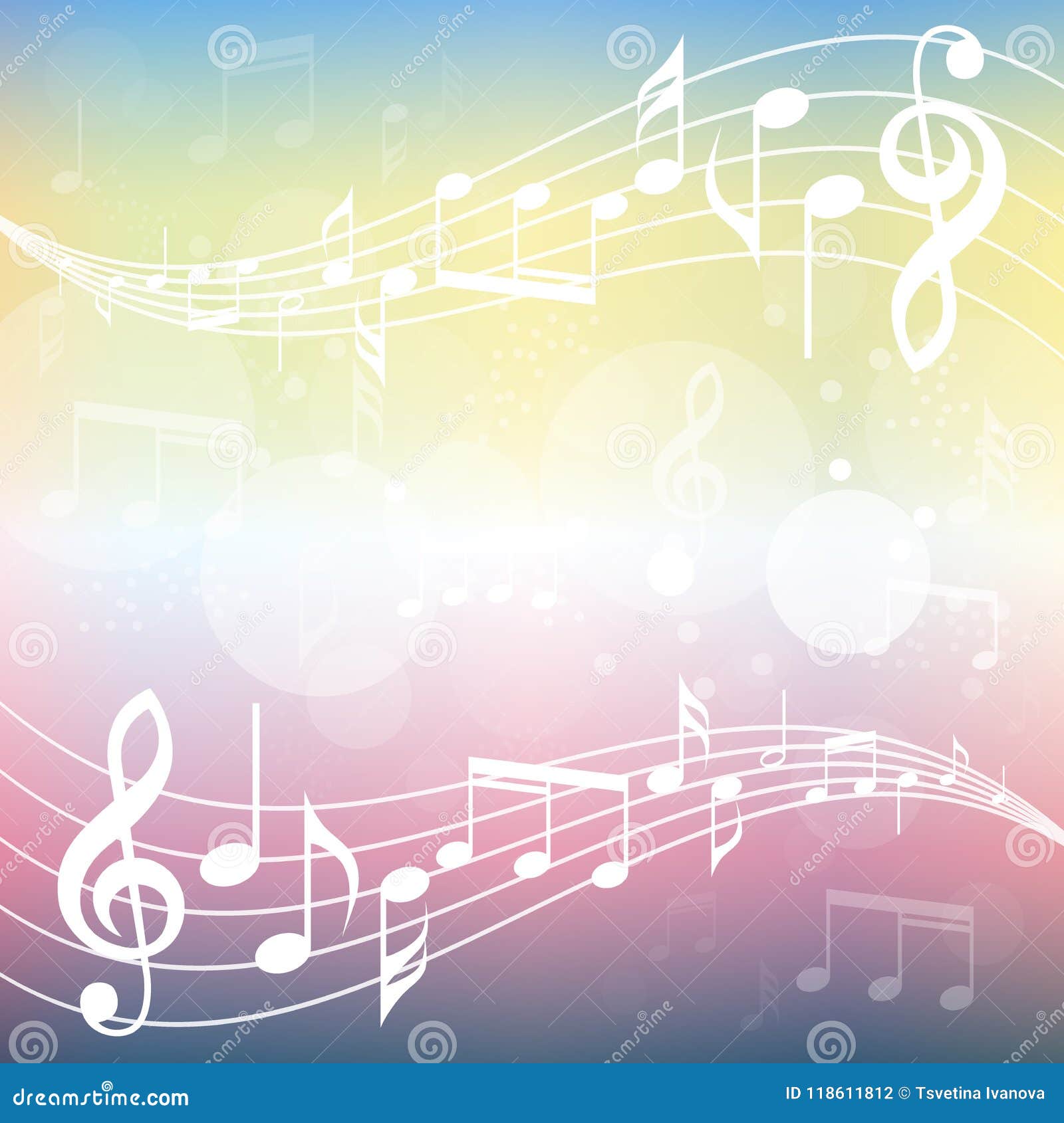Colorful Gradient Music Background Illustration. Curved Stave With Music  Notes Background Stock Vector - Illustration Of Wallpaper, Musical:  118611812