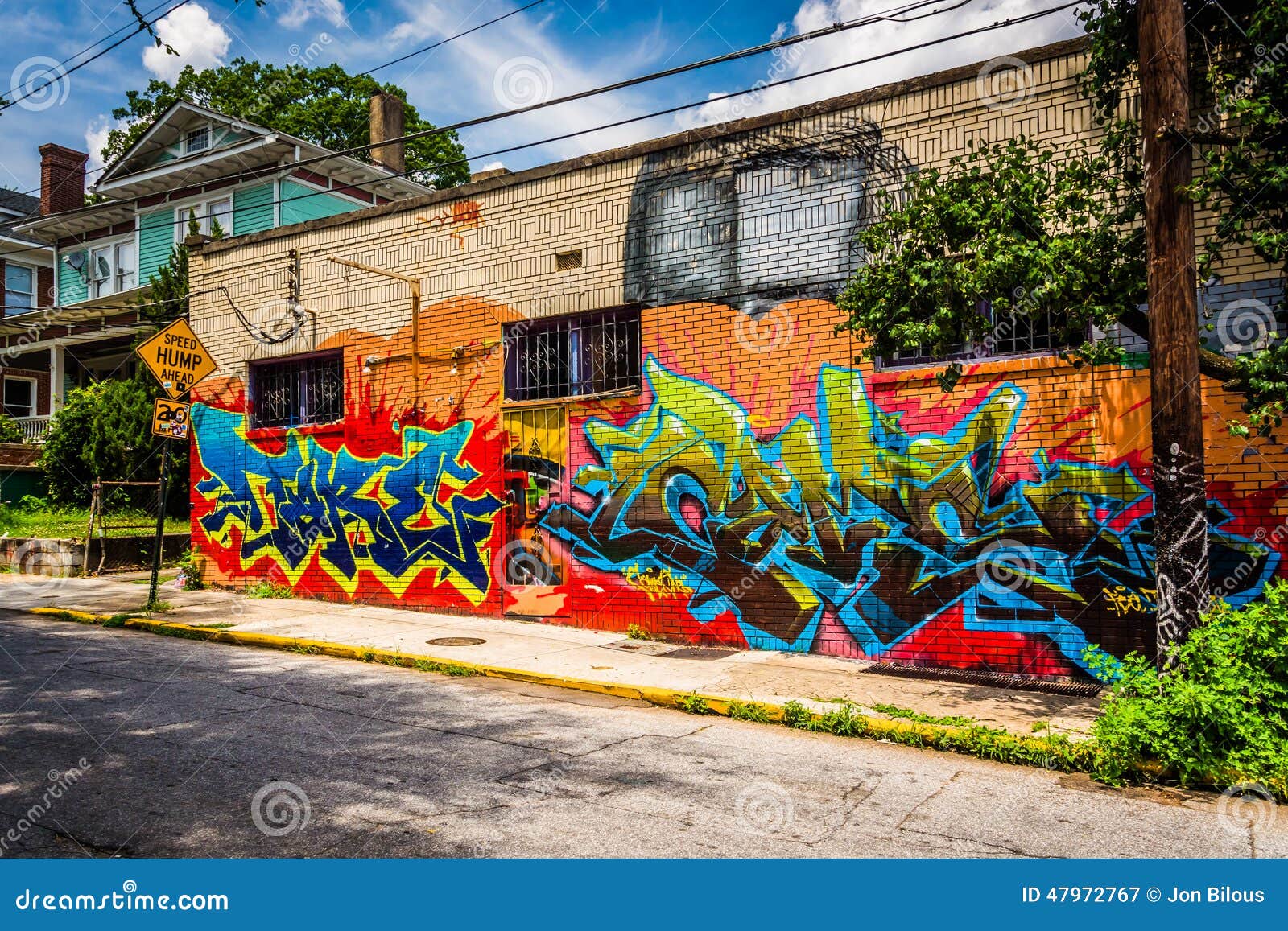 Colorful Graffiti Detail On A Brick Wall Editorial Photo