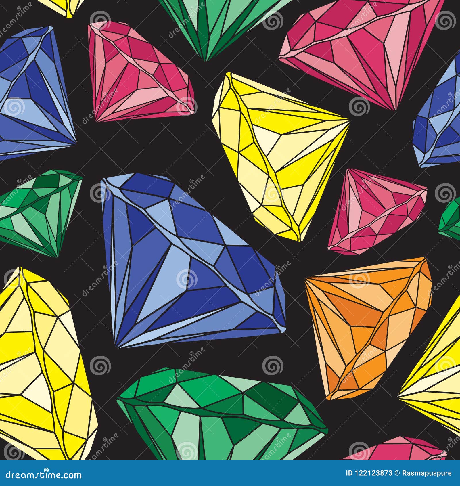 Seamless Pattern With Black Gems Stock Illustration - Download