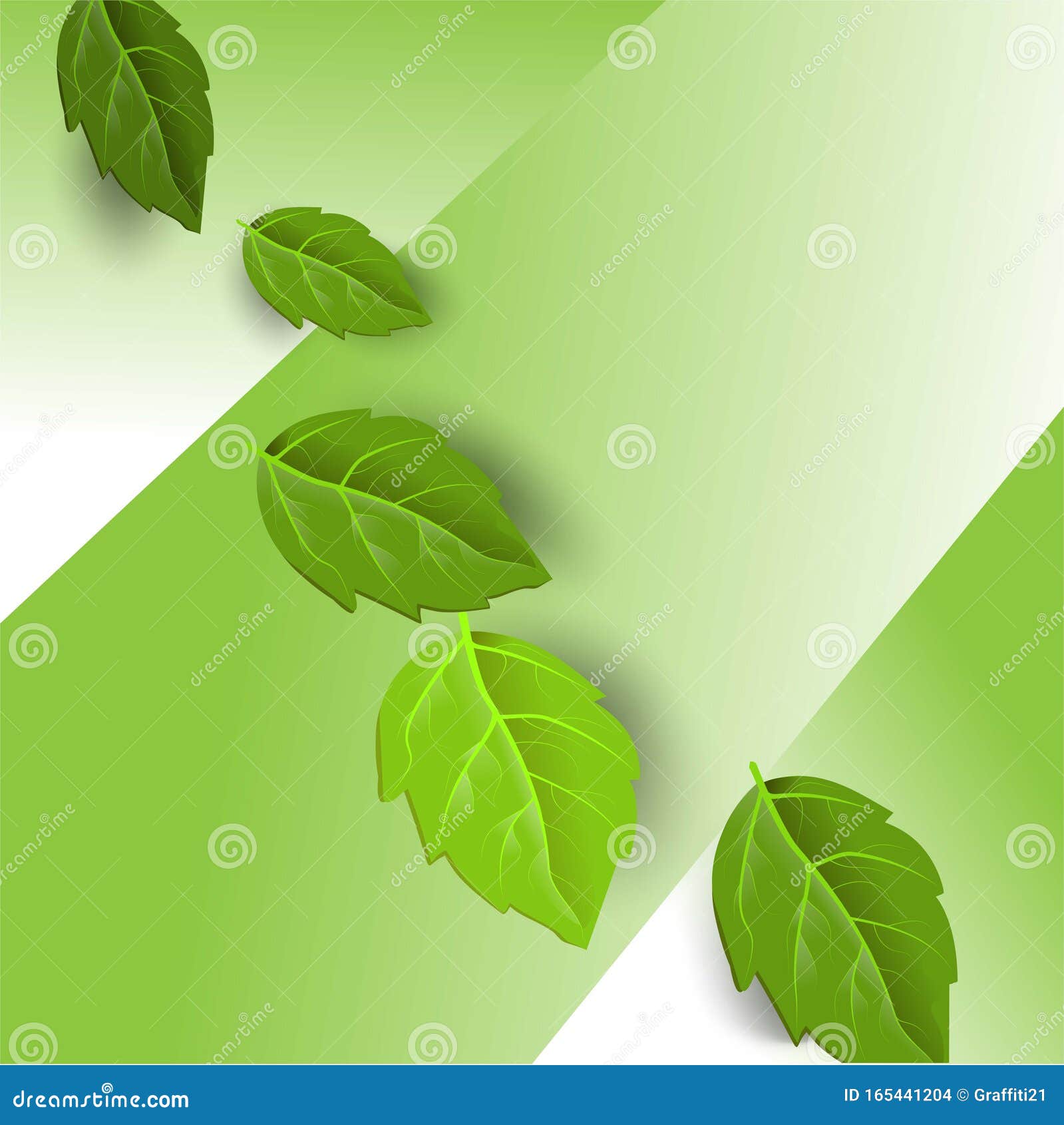 Colorful Green Leaves in Beautiful Style on Light Background. Leaf ...