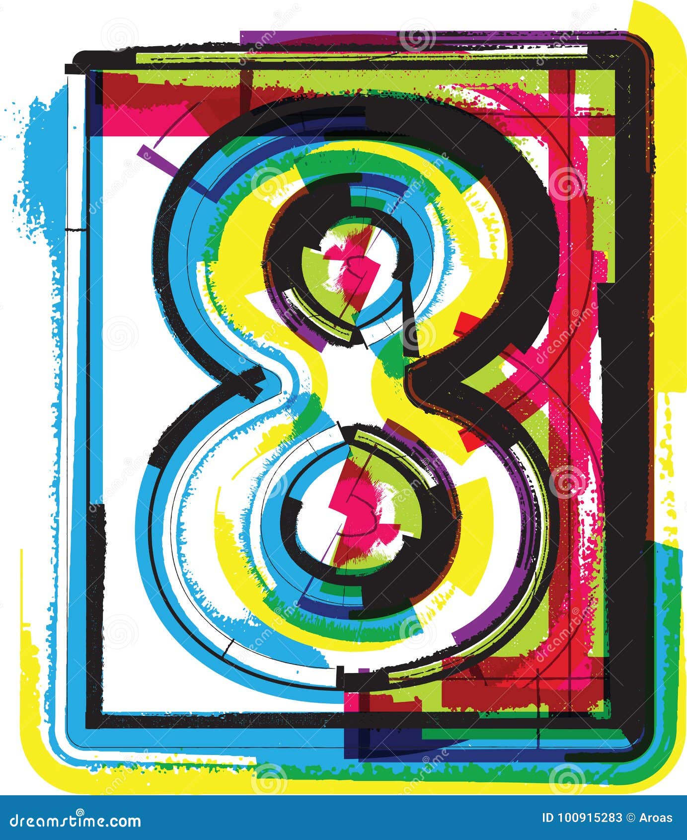 Colorful Grunge Font Number 8 Stock Vector