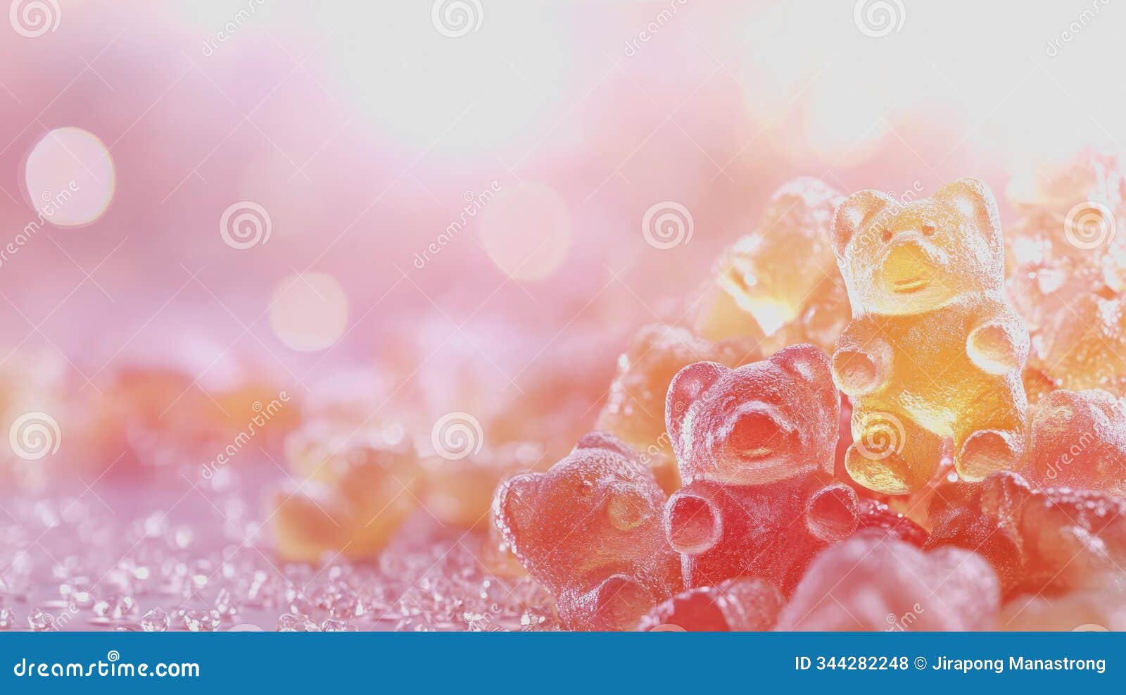 colorful gummy bears on soft gradient background