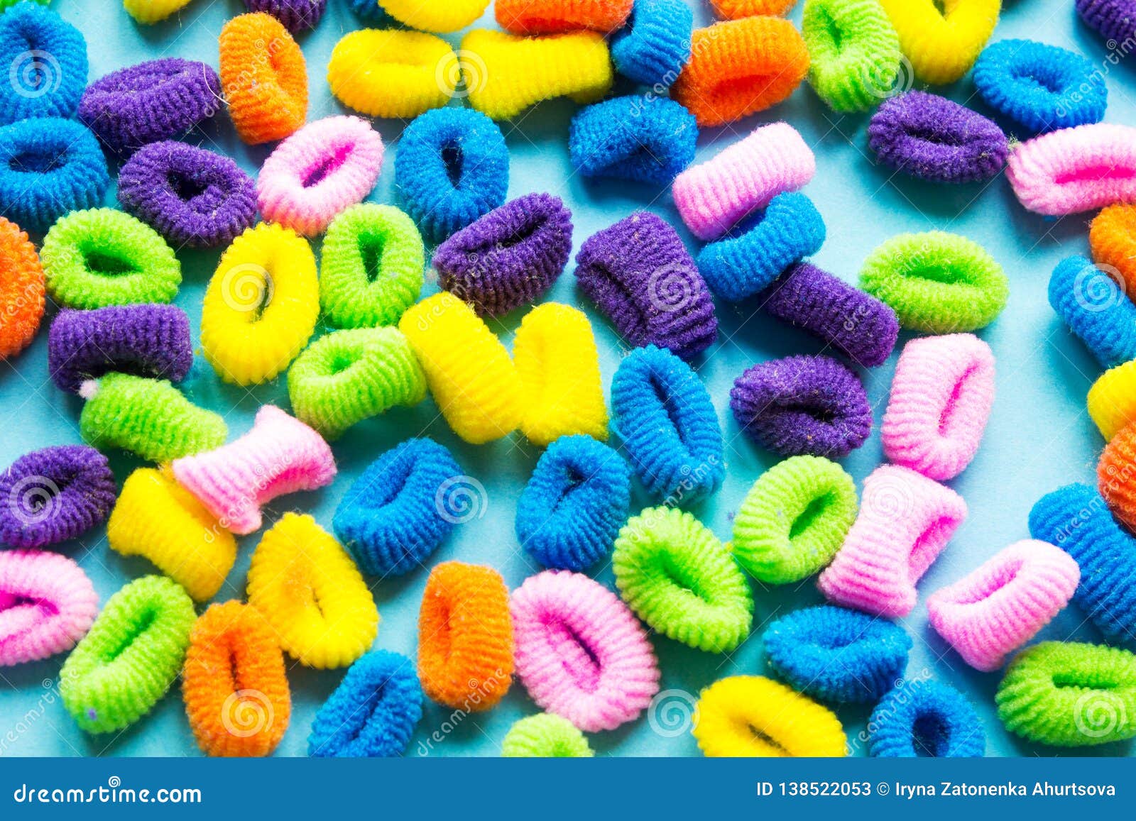 Colorful Hair Ties on a Blue Background. Stock Image Image of girl