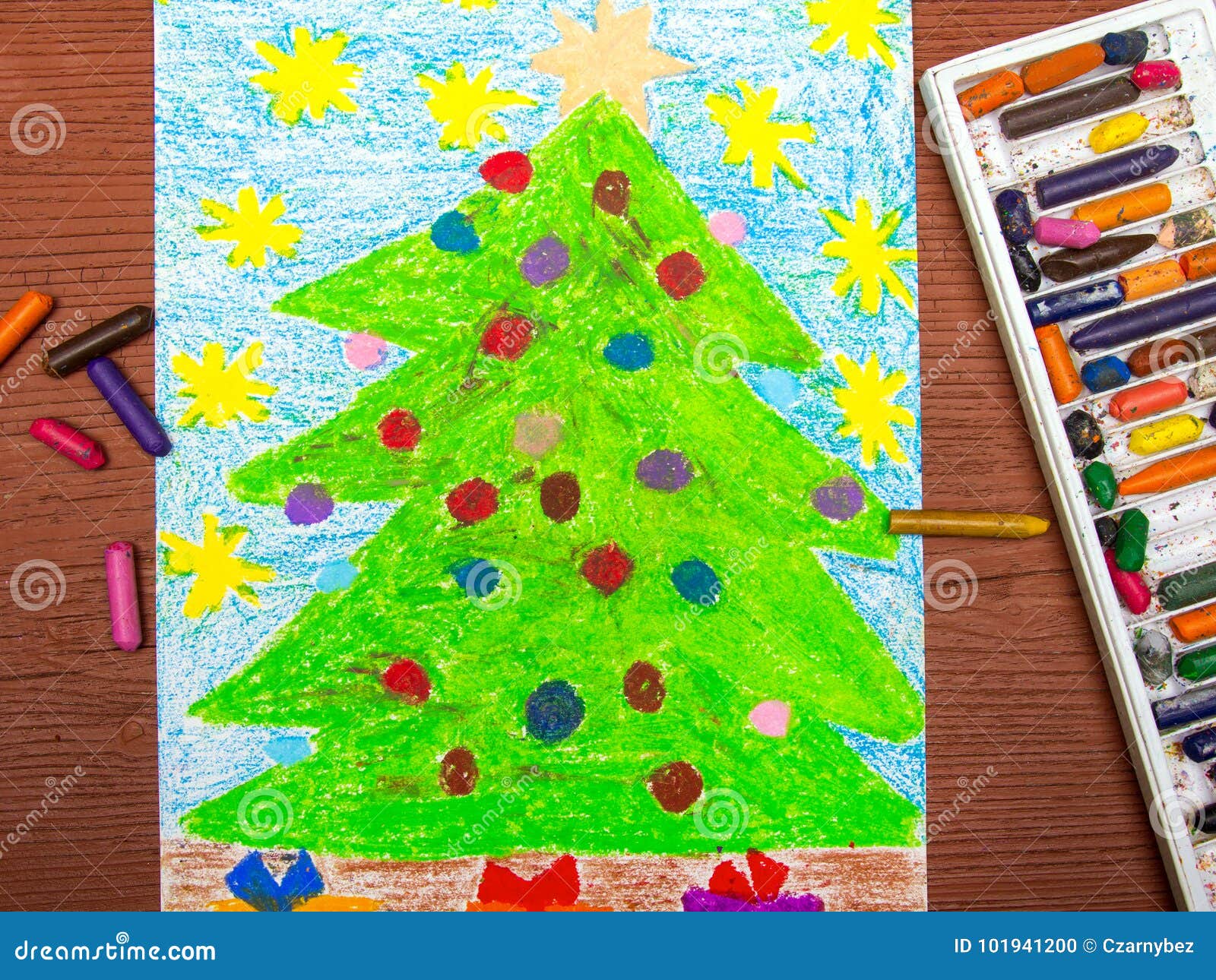 Drawing: Christmas tree stock photo. Image of ball, design - 101941200