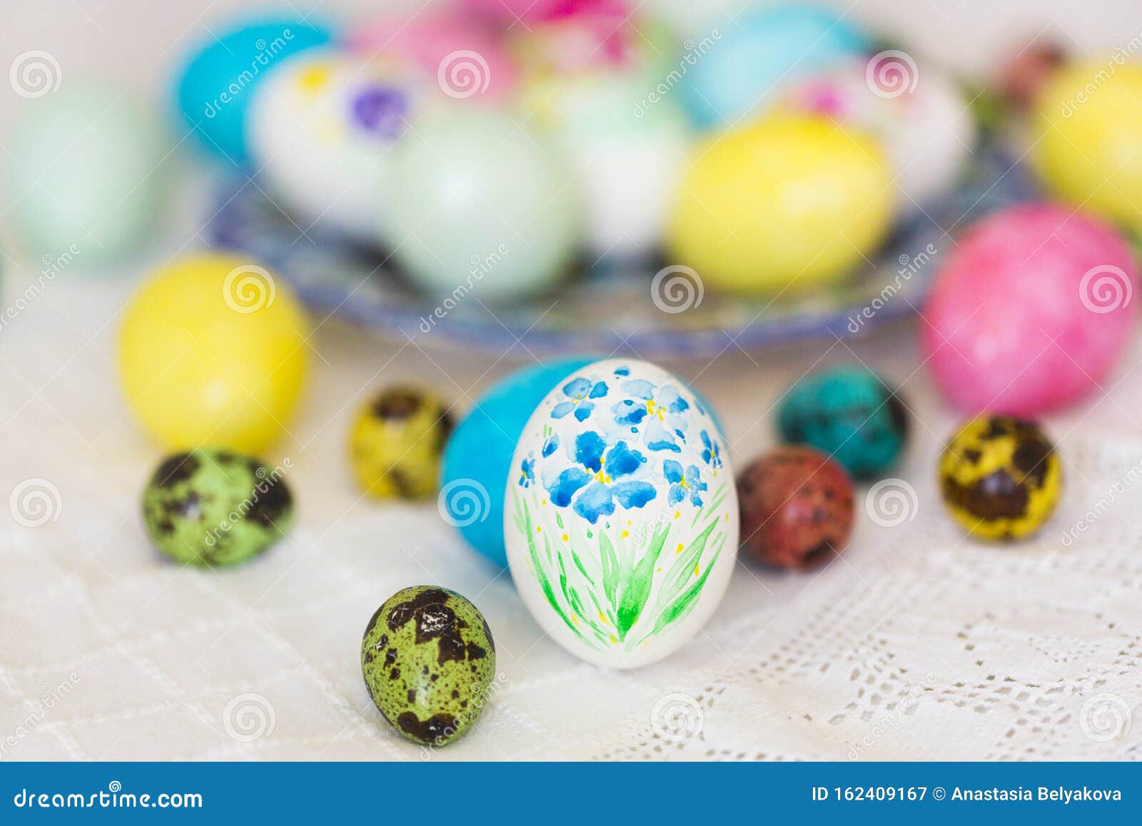 Colorful Hand Painted with Watercolor Easter Eggs with Painting of ...