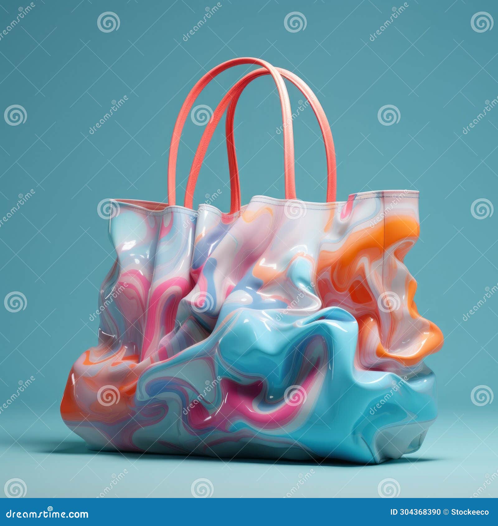 colorful handbag: 3d rendering of fluid formations in light blue and orange