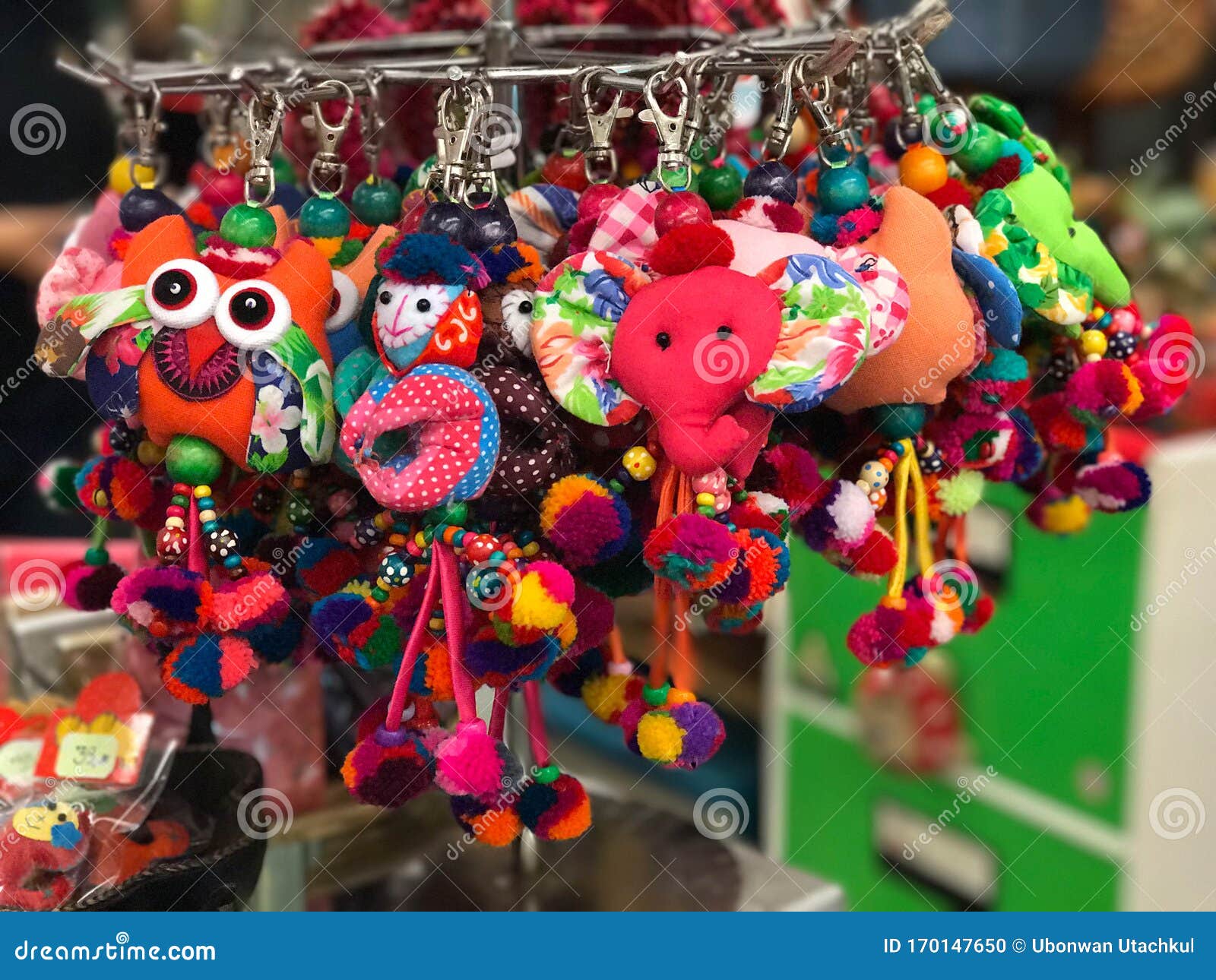 Colorful Key Chain Doll Hanging on the Rack Stock Photo Image of