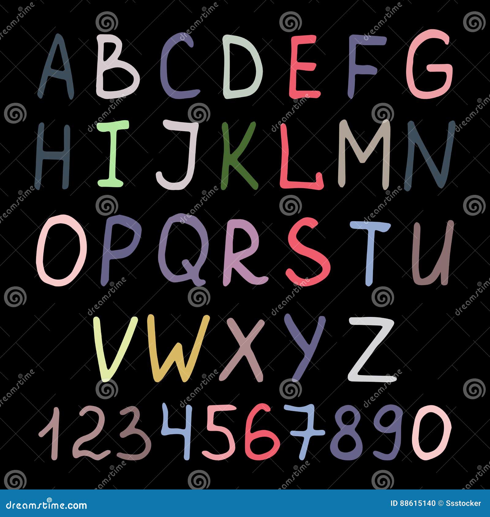 Colorful Handwritten Alphabet on Black Stock Vector - Illustration of ...