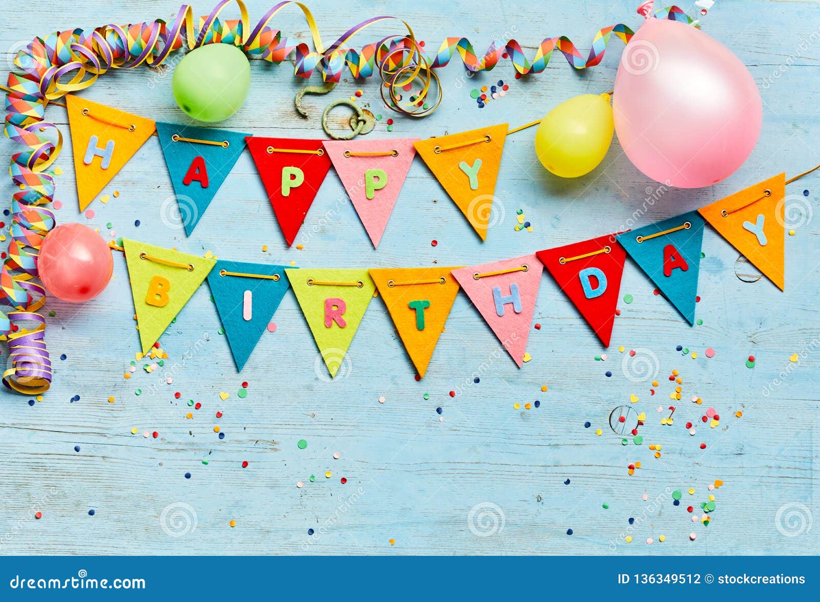 Colorful Happy Birthday Background with Bunting Stock Photo - Image of