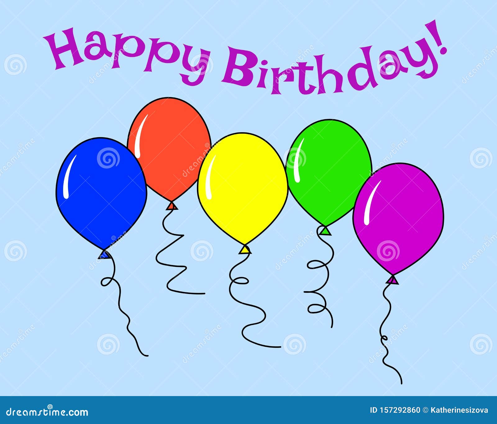 Colorful Happy Birthday Balloons Simple Drawing Vector