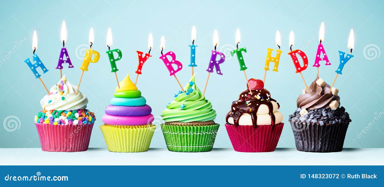 Colorful Happy Birthday Cupcakes Stock Photo - Image of blue ...