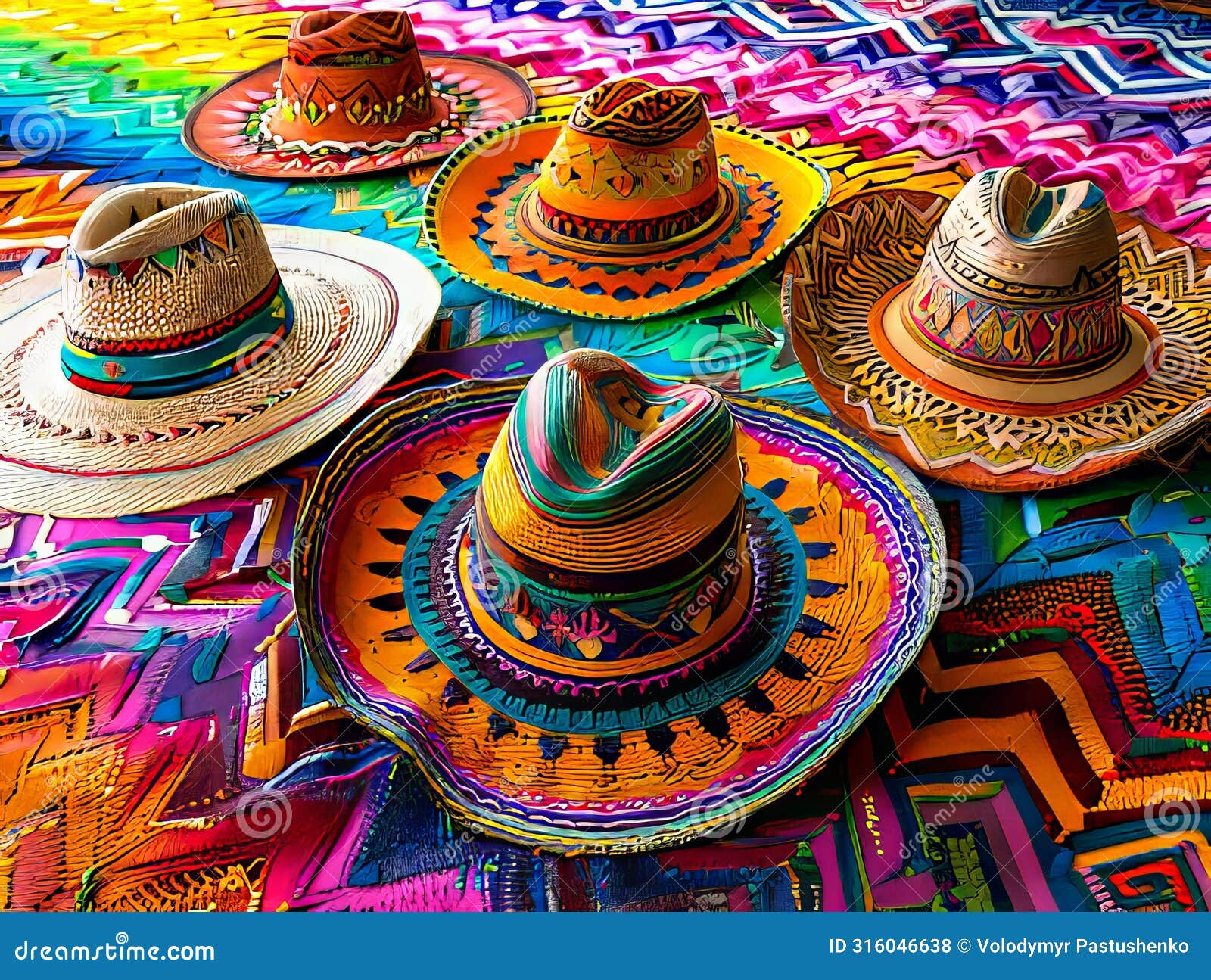 colorful hats on a colorful blanket