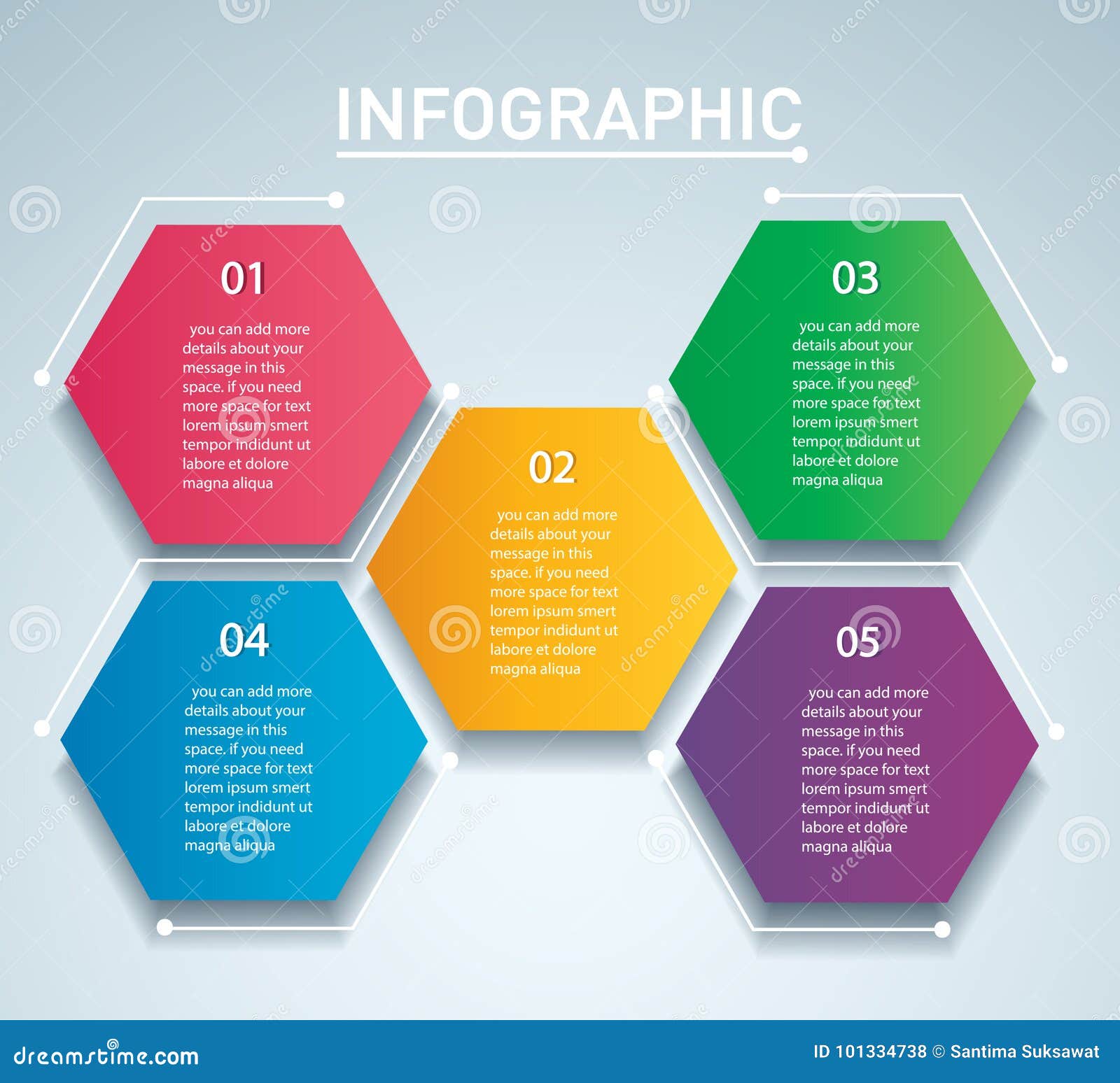 colorful hexagon infographic vector template with 5 options can be