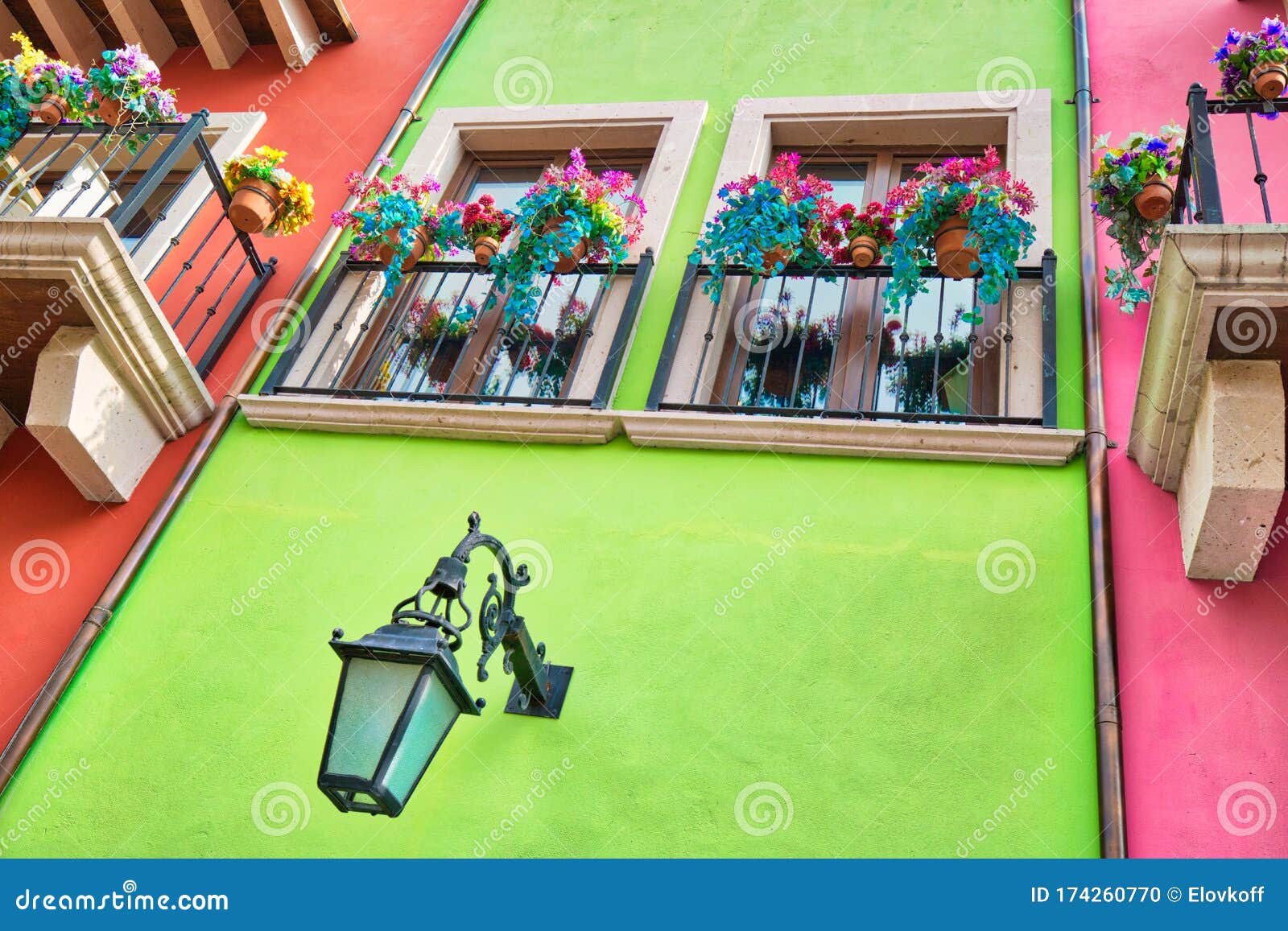 colorful historic buildings in the center of the old city barrio antiguo at a peak tourist season