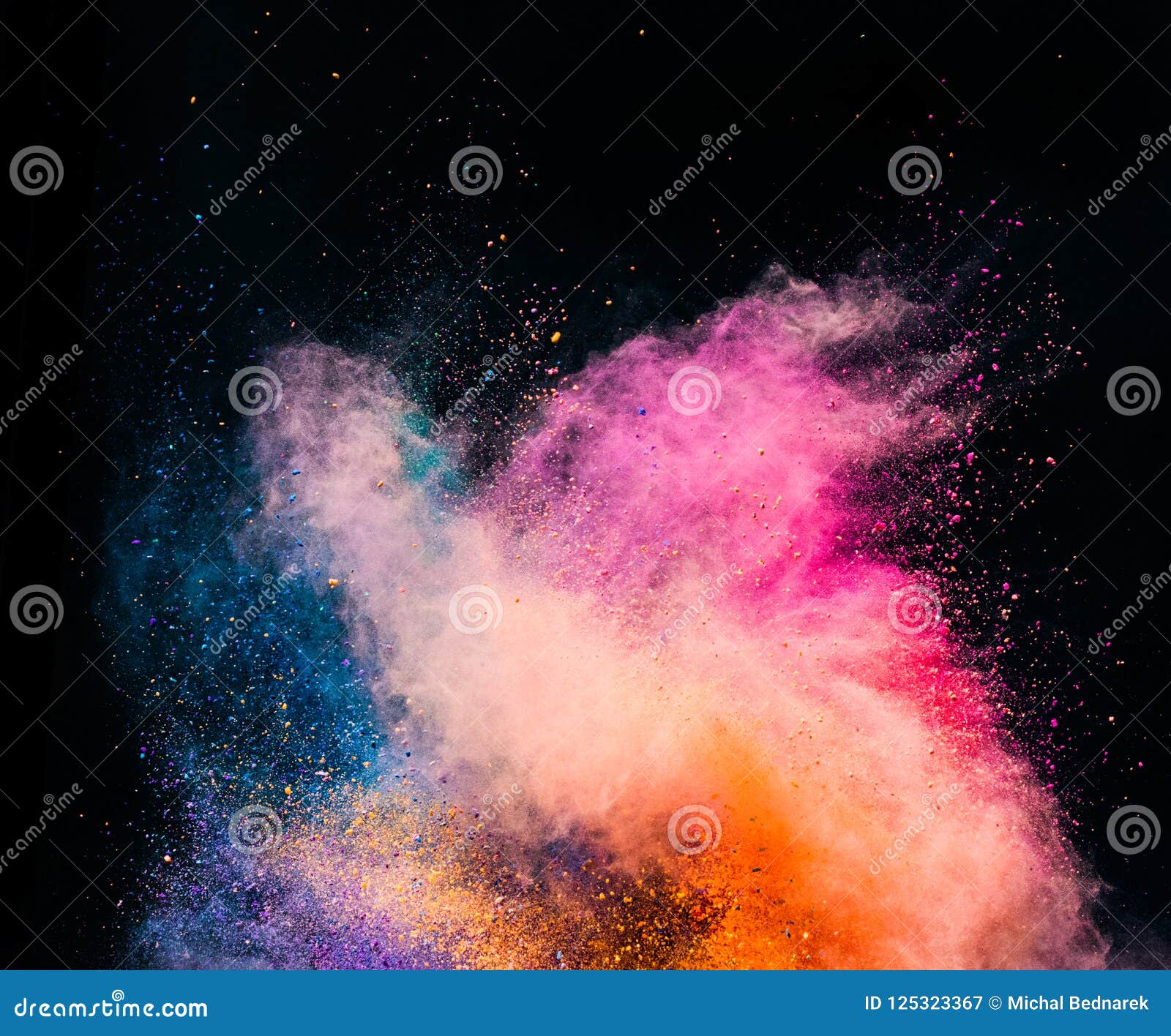 Colorful Holi Powder Blowing Up on Black Background. Stock Image - Image of  holiday, dust: 125323367