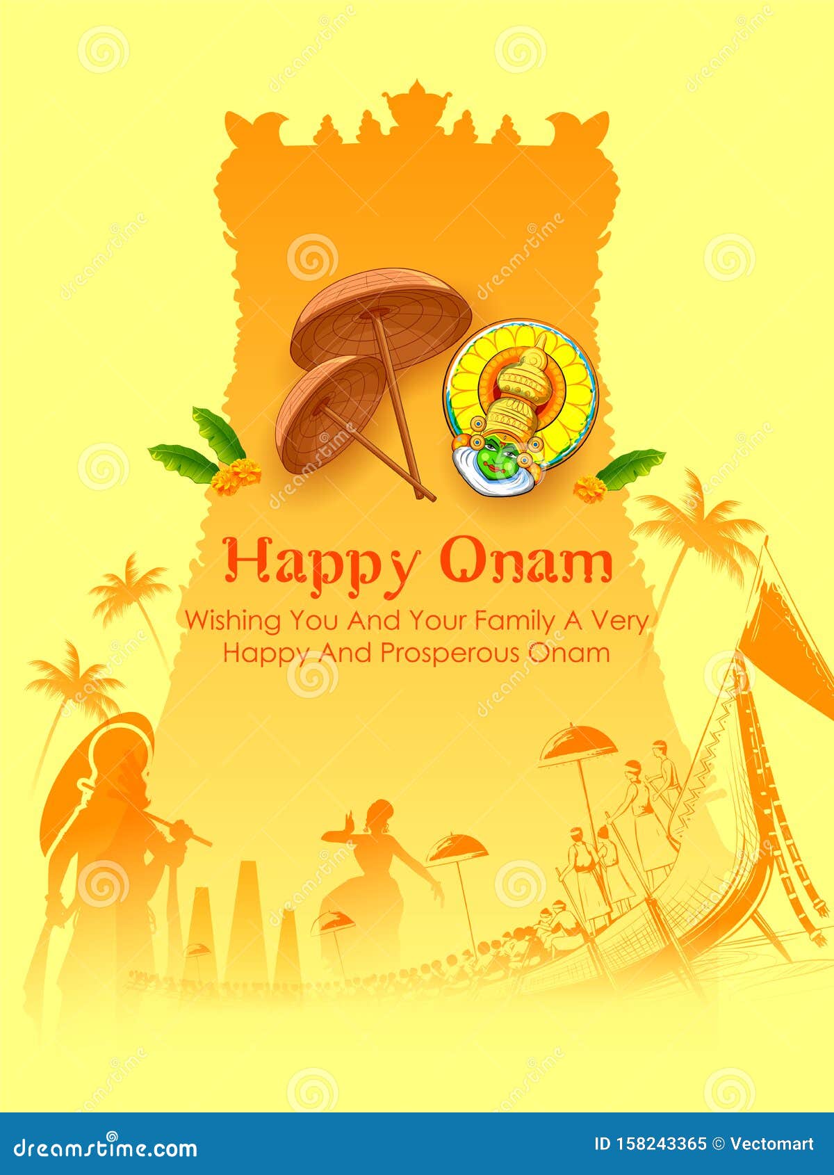 Colorful Holiday Banner Background for Happy Onam Religious Festival of  South India Kerala Stock Vector - Illustration of backwater, meal: 158243365