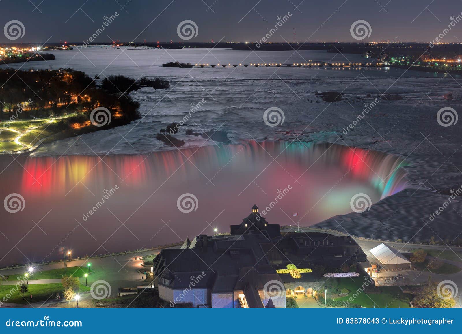 Colorful Horseshoe Falls at Night, Canada. Stock Image Image of