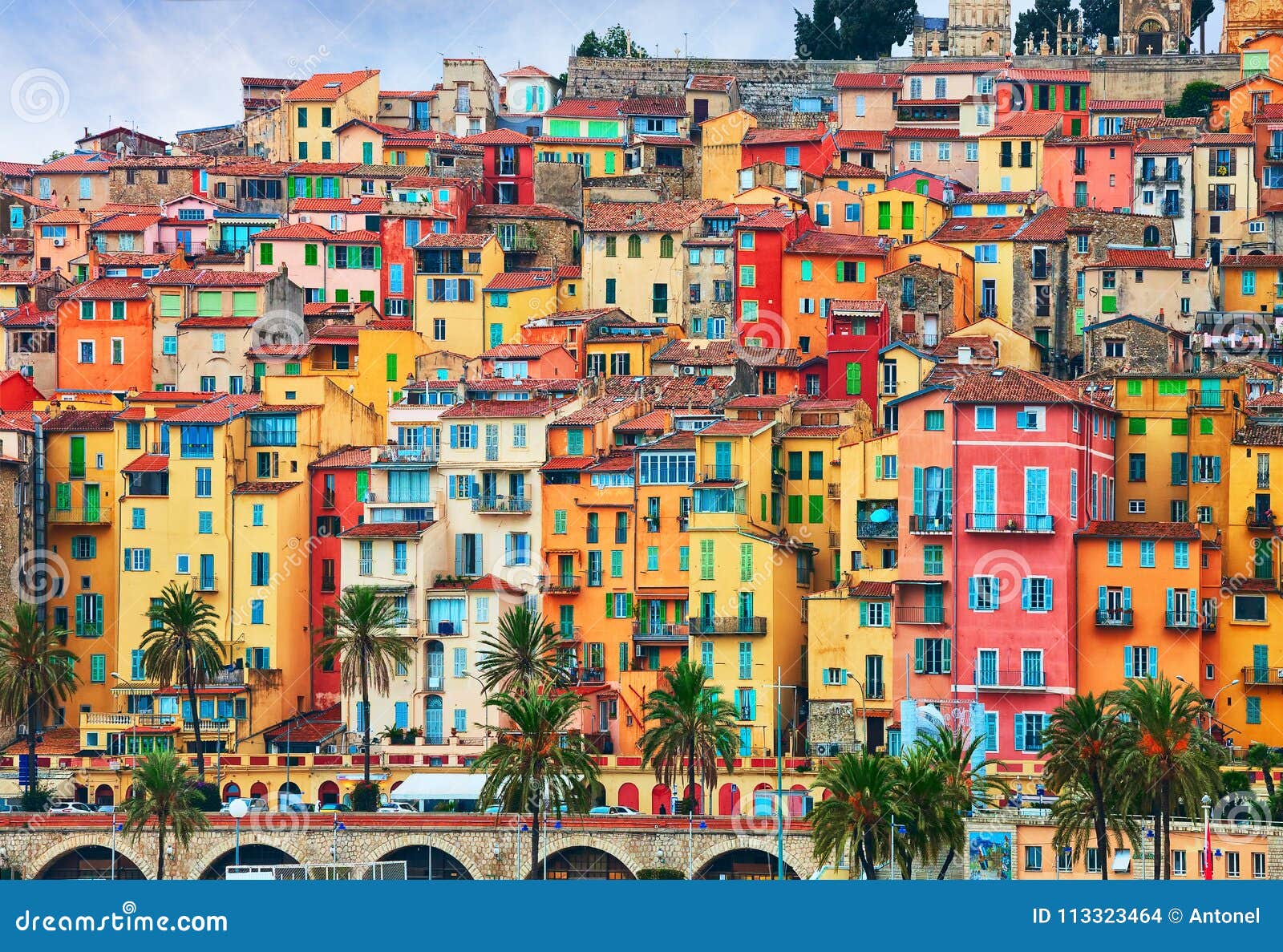 colorful houses in old part of menton, french riviera, france