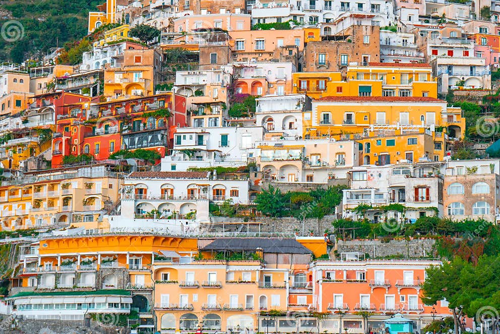 Colorful Houses of Positano Along Amalfi Coast, Terraced Houses ...