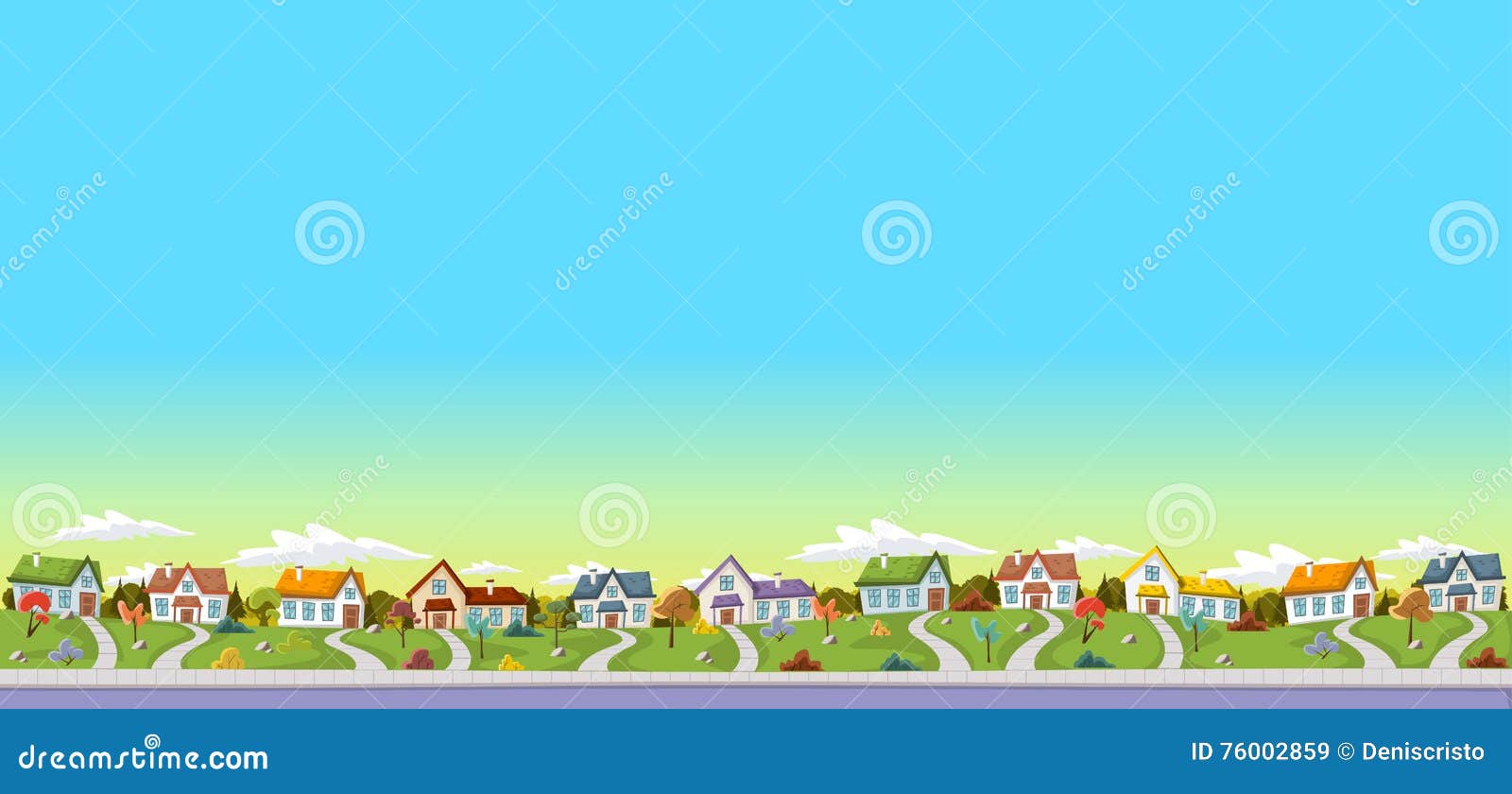 colorful houses in suburb neighborhood.