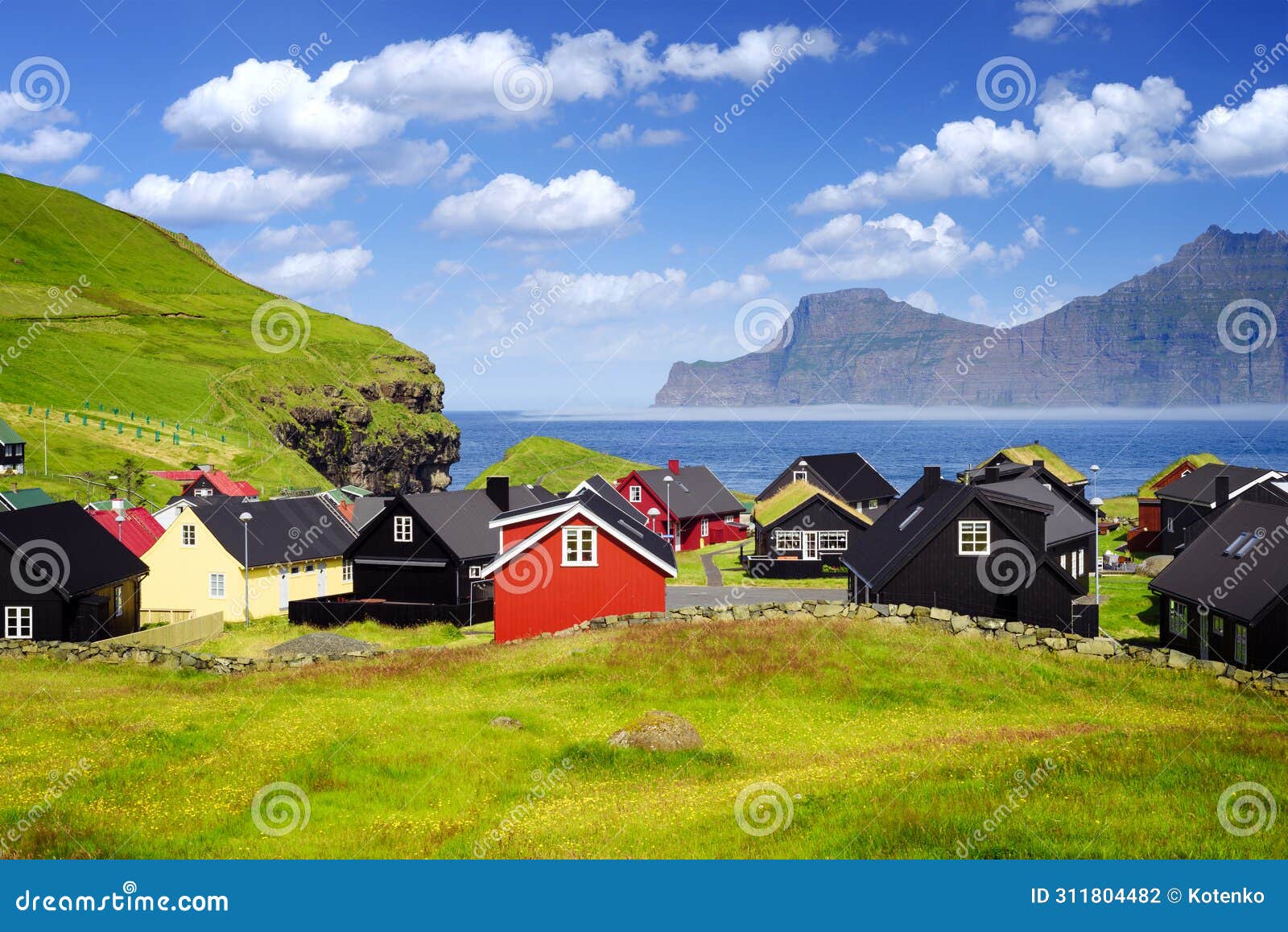 colorful houses in the village of gjogv, eysturoy island, faroe islands