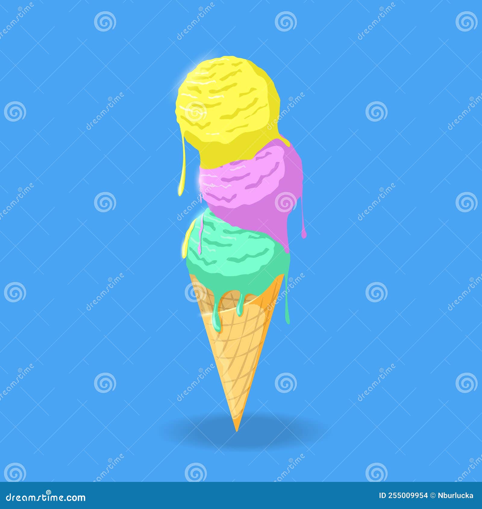 Colorful Ice Cream Balls in Waffle Cone Stock Vector Illustration of