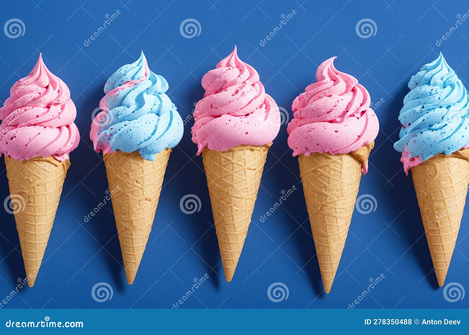 Colorful Ice Creams in Waffle Cones. Generative AI. Stock Illustration