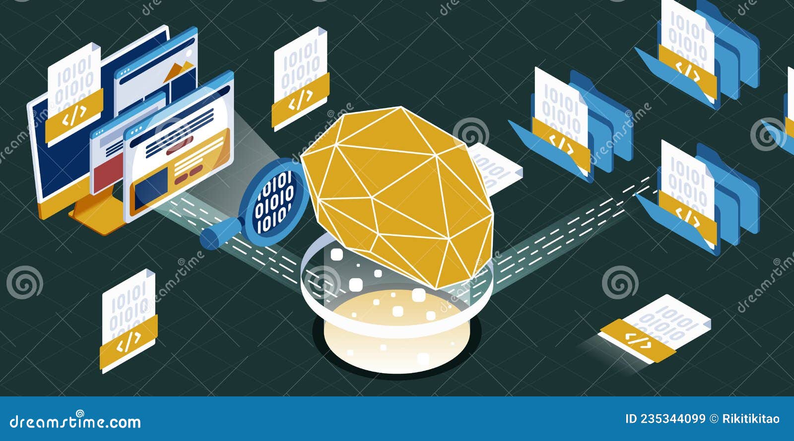 Parsing Process Isometric Illustration Processing and Analysis Stock ...