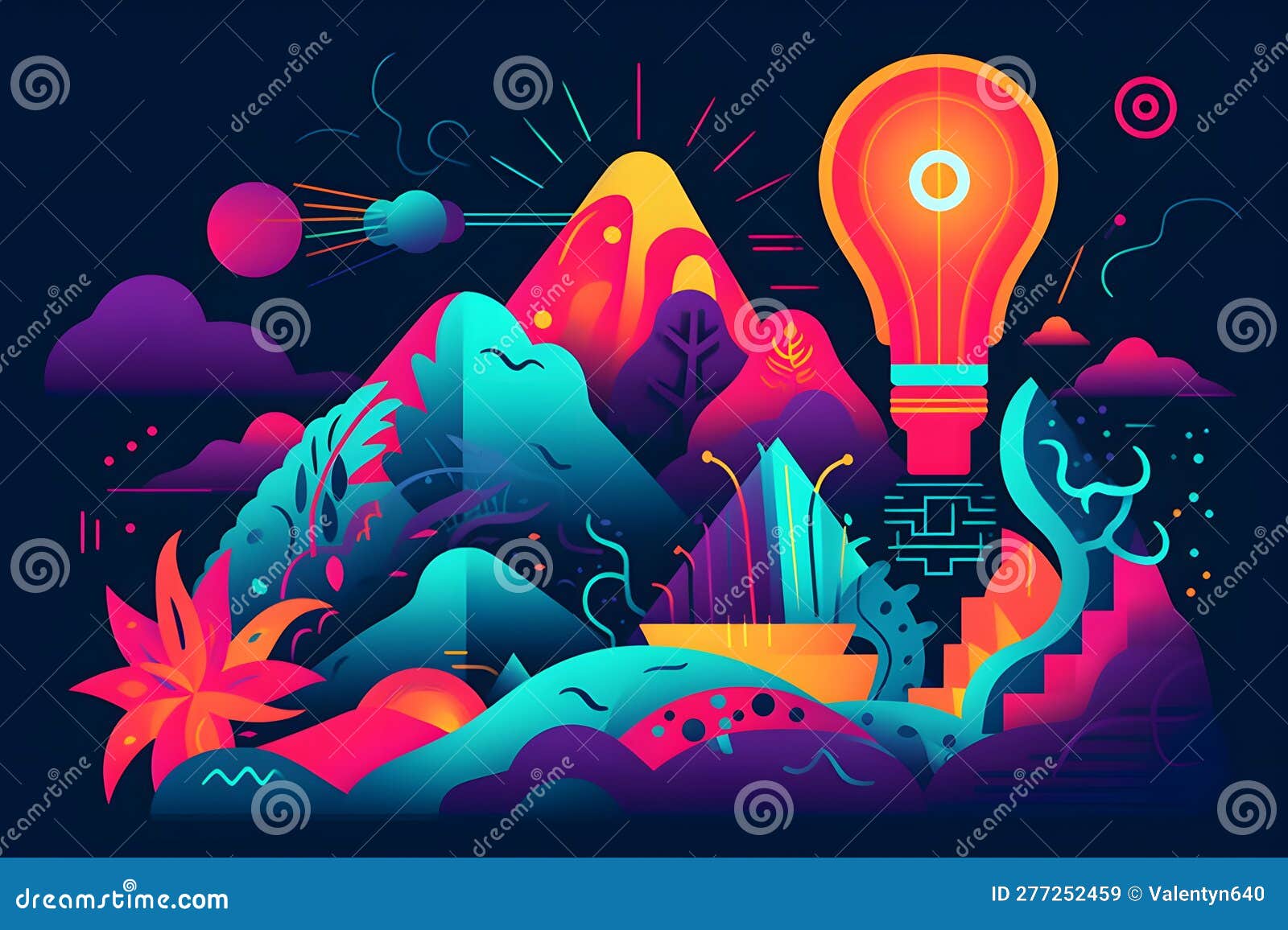 Colorful Image of Light Bulb in the Middle of Mountain Range ...