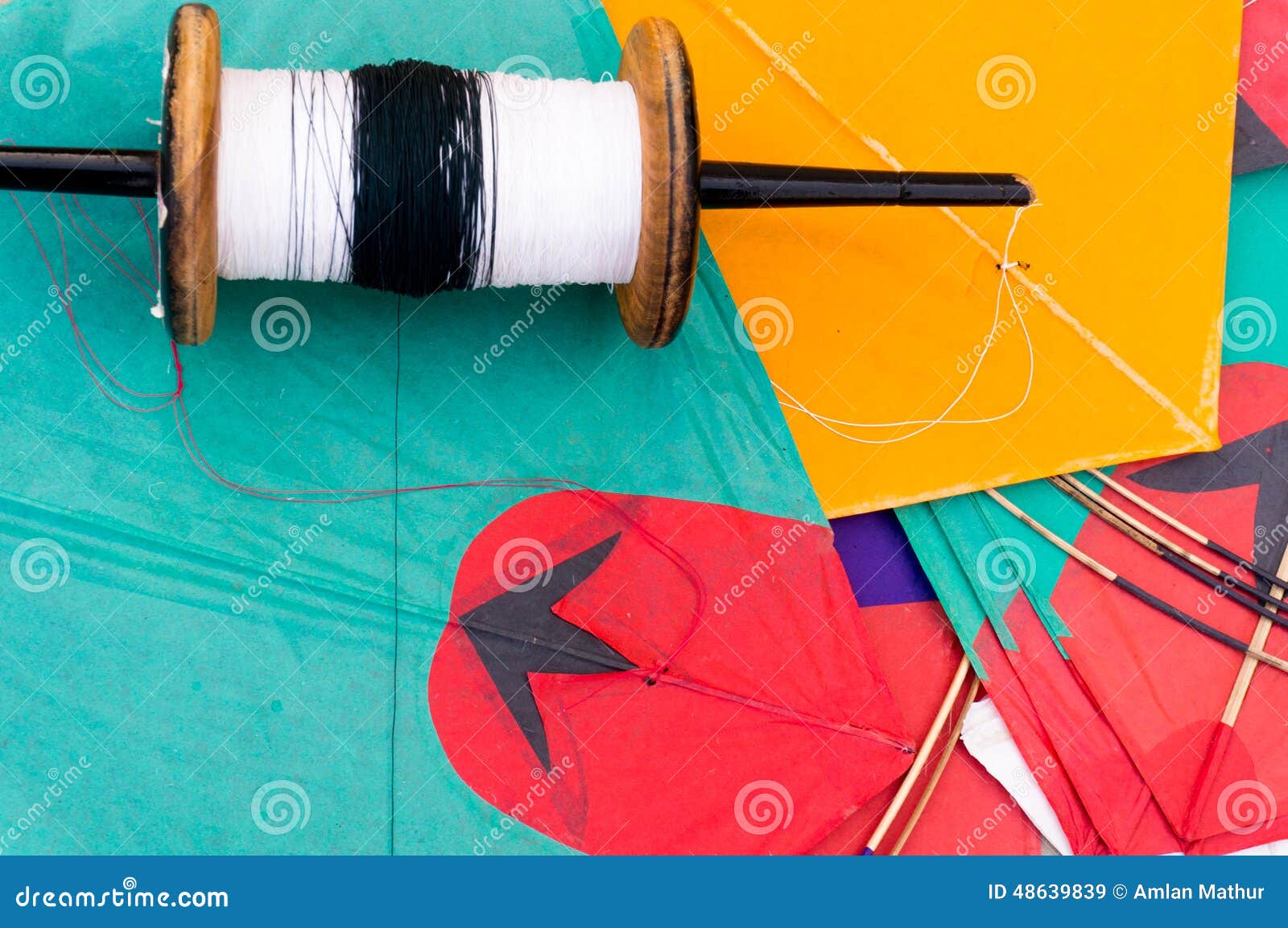 Colorful Indian Kites and String Stock Image - Image of glass