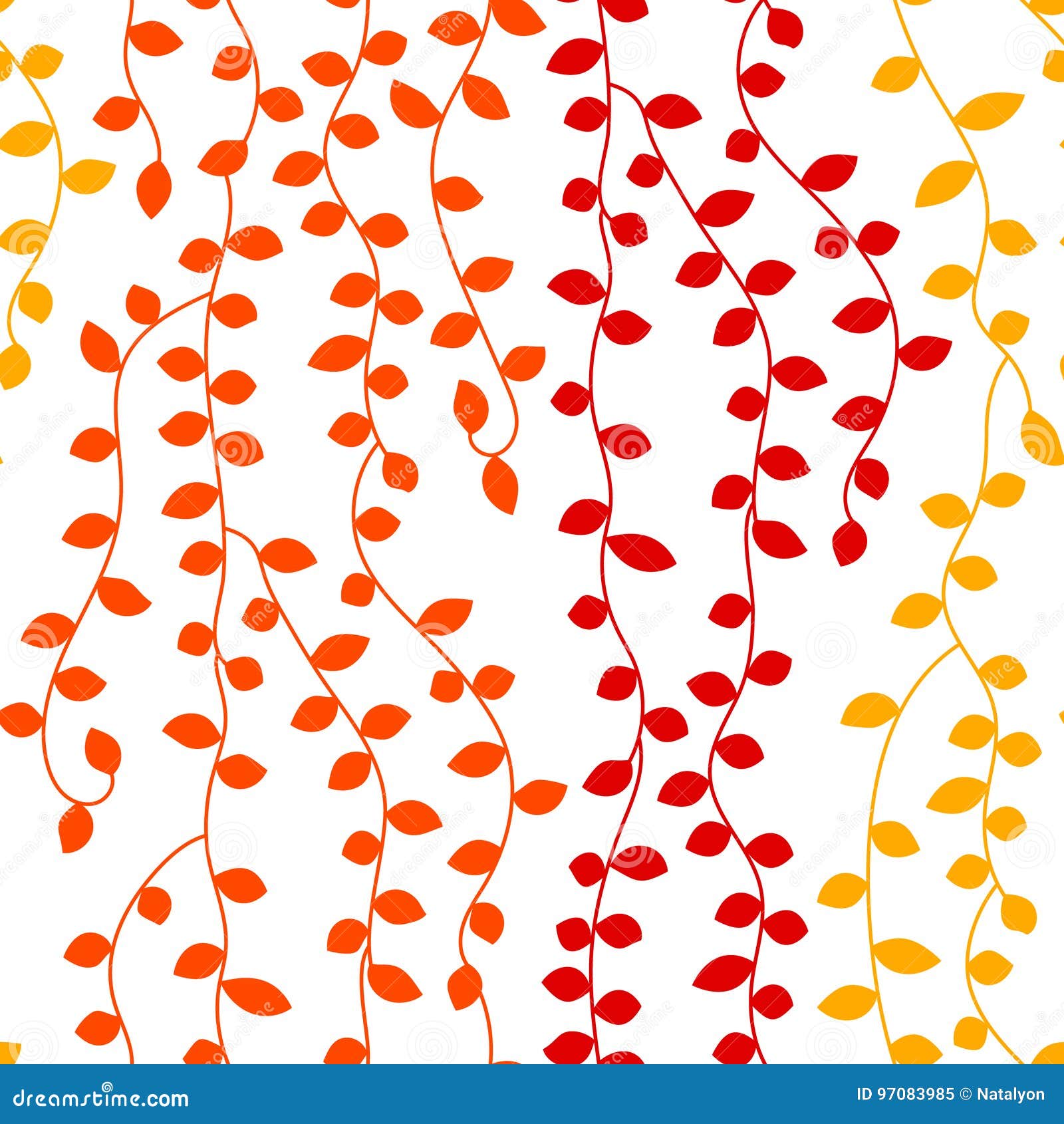 colorful ivy vine autumn leaves, red orange, yellow on white. seamless pattern, 