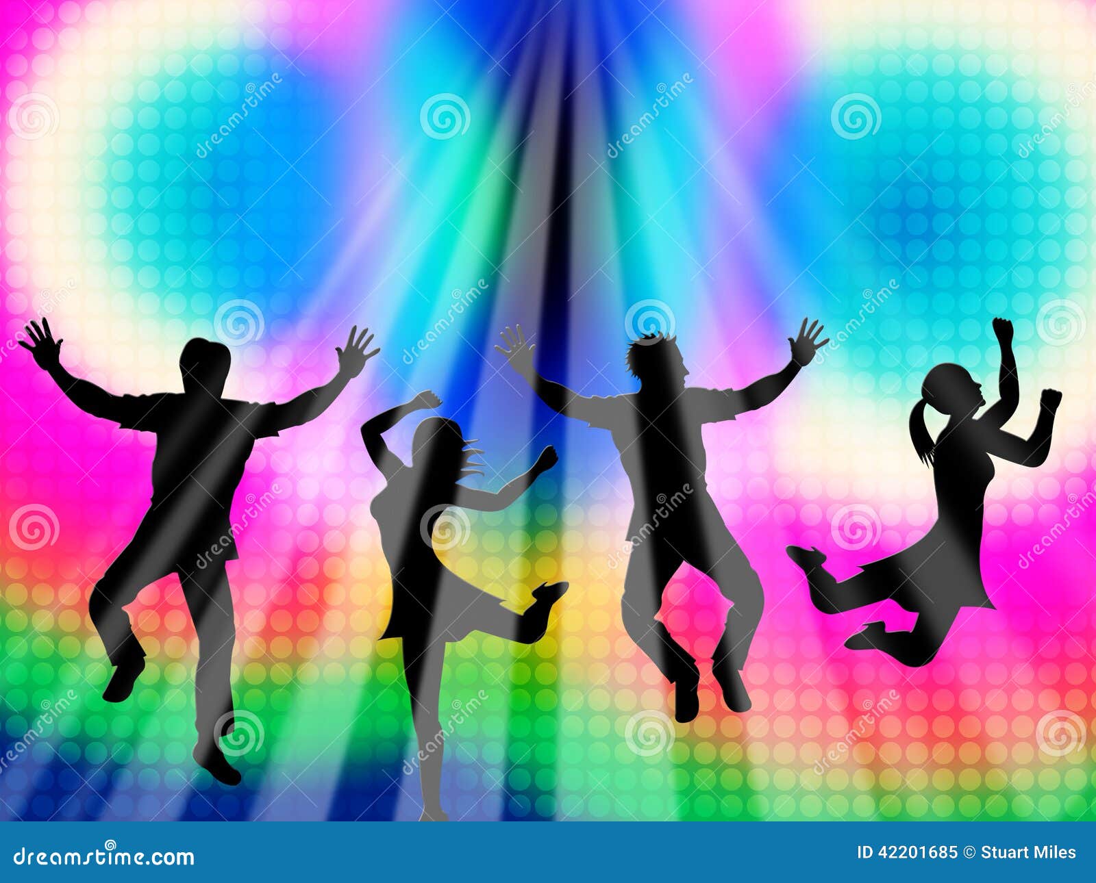 Colorful Jumping Means Friends Vibrant and Multicolored Stock ...