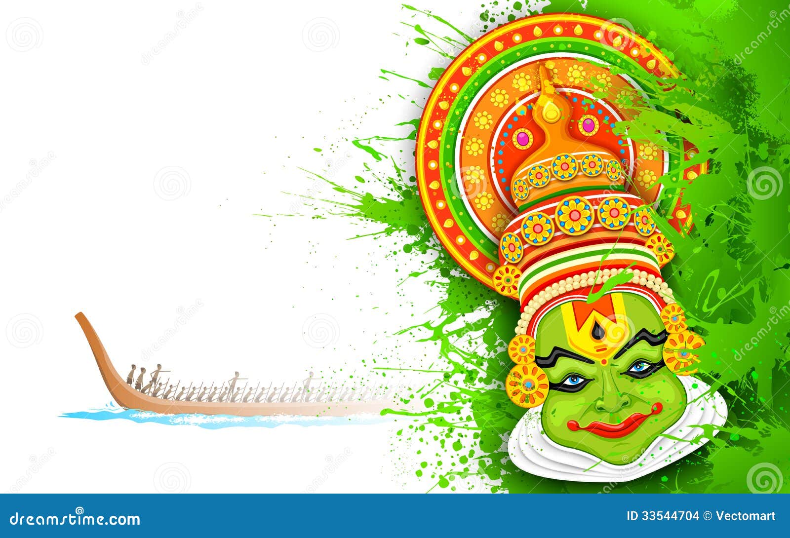  of Kathakali dancer face and boat racing for Onam celebration