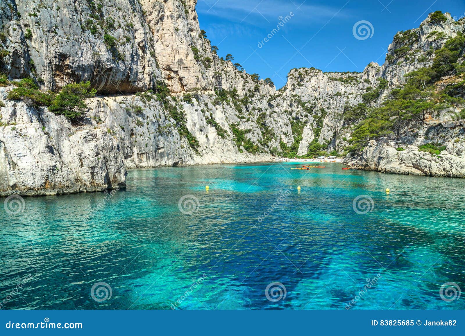 colorful kayaks in the rocky bay, cassis,near marseille, france, europe