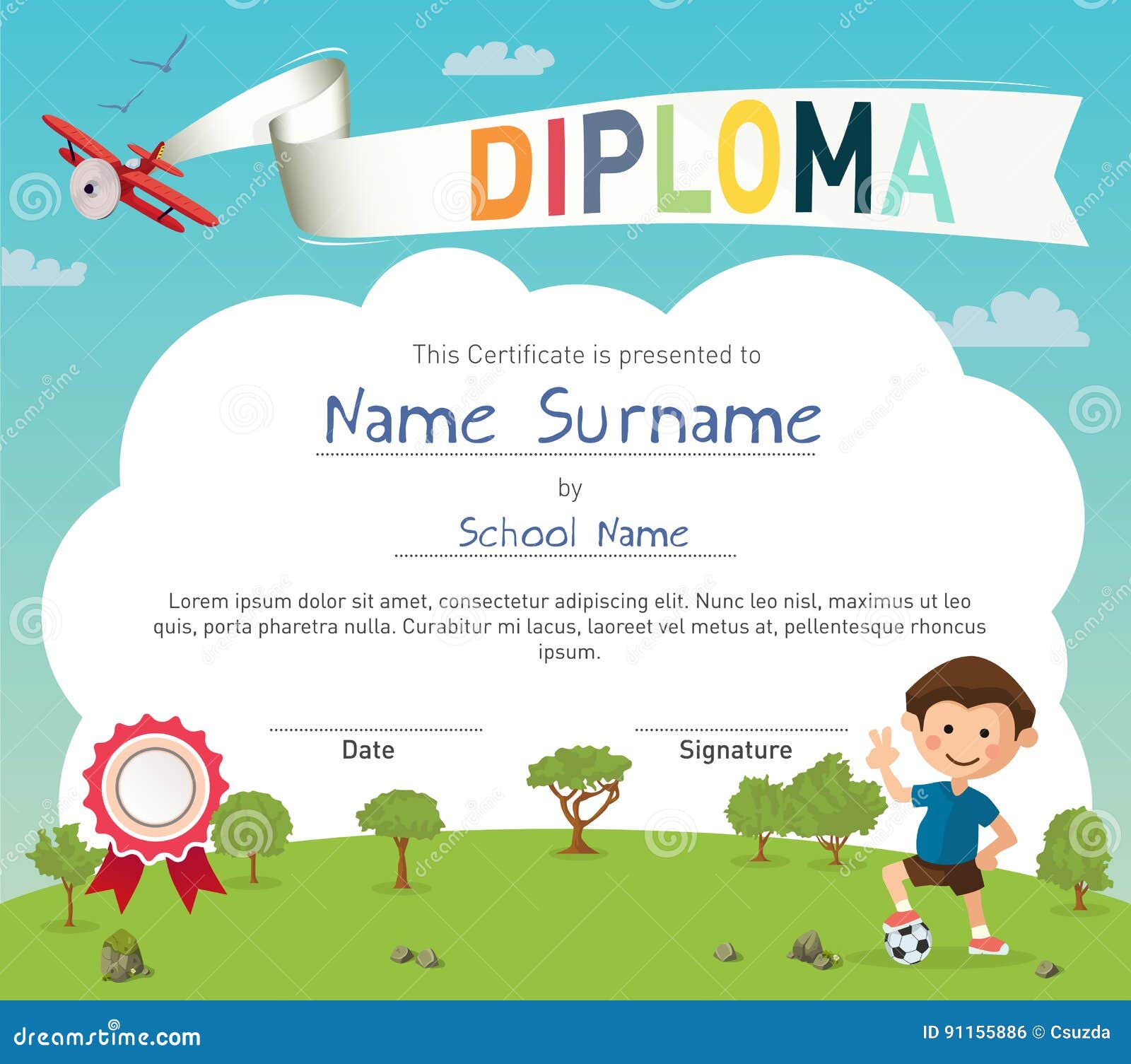 Colorful Kids Summer Camp Diploma Certificate Template Stock Pertaining To Summer Camp Certificate Template